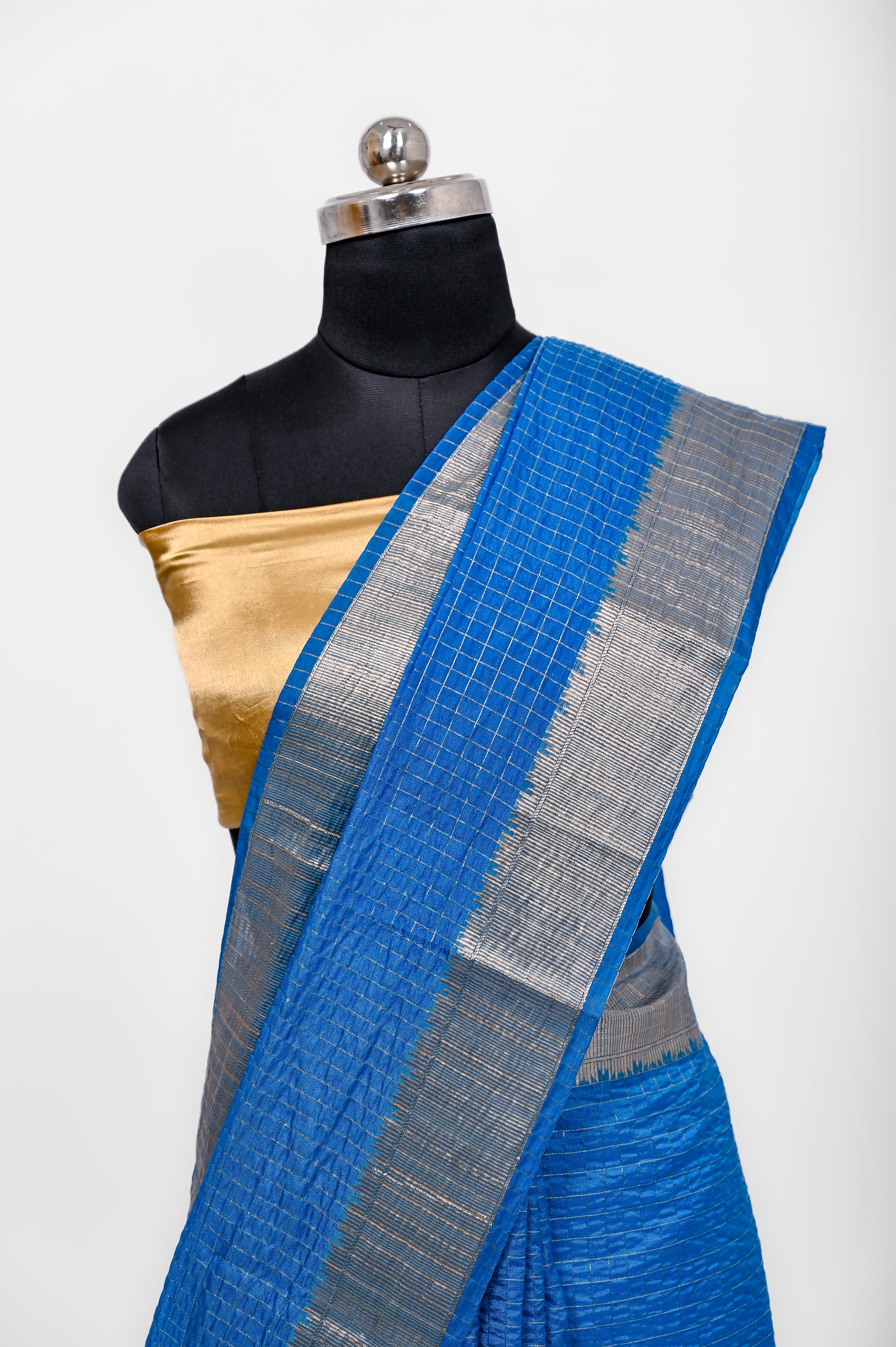 Handloom Dyble Soft Silk Zari Chex Sarees With Luxury Fabrics Peacock Blue