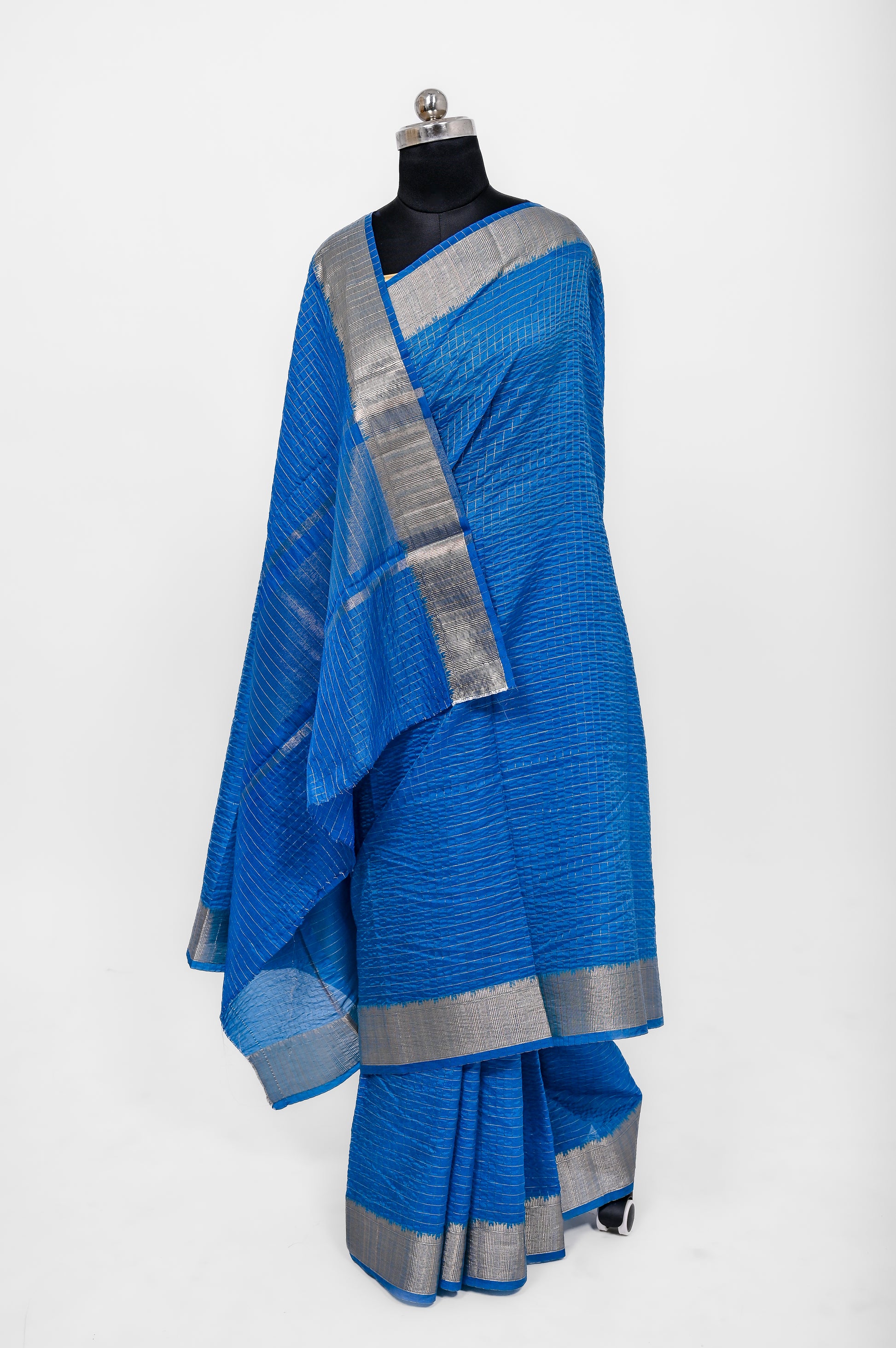 Handloom Dyble Soft Silk Zari Chex Sarees With Luxury Fabrics Peacock Blue