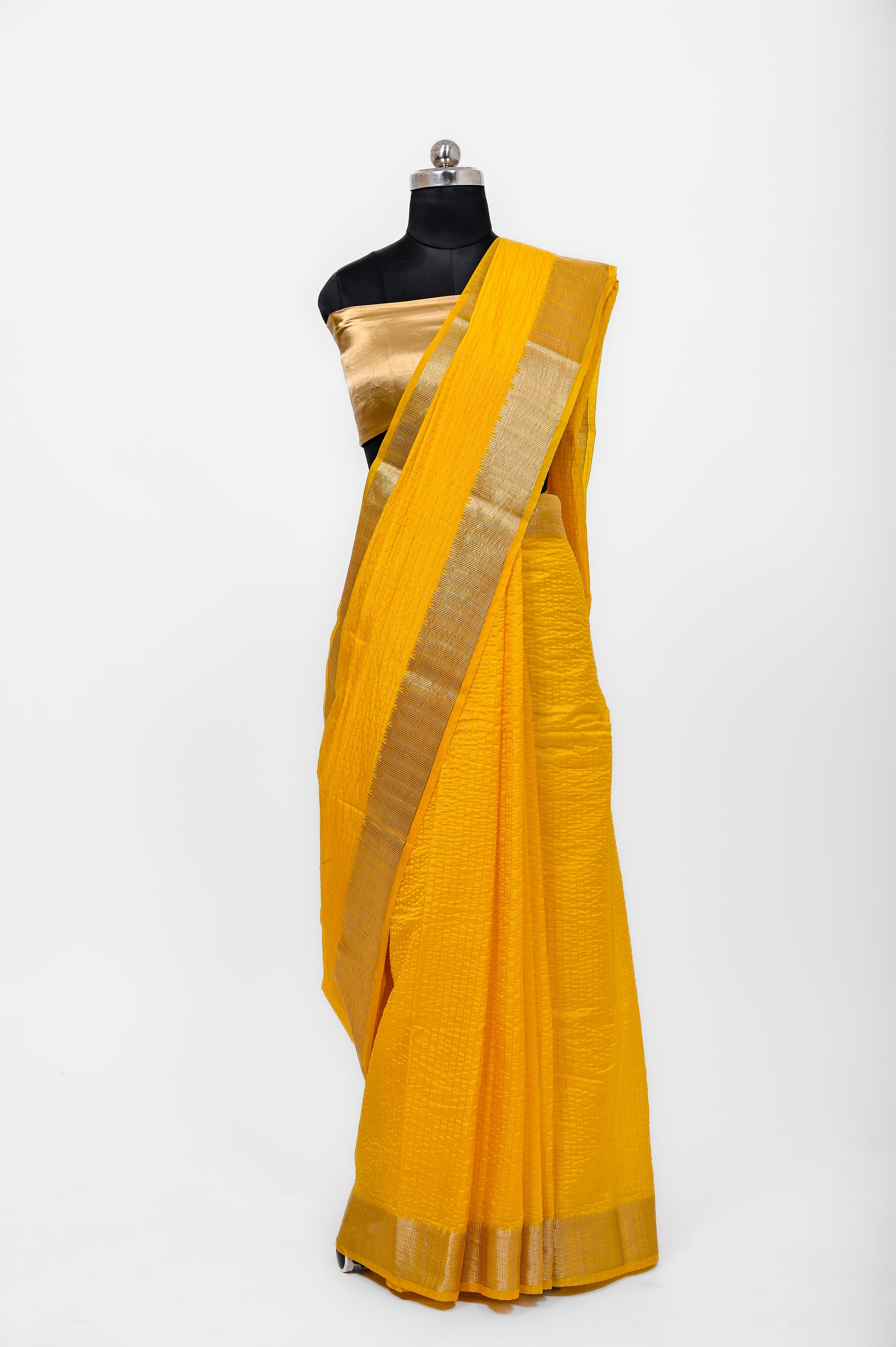 Handloom Dyble Soft Silk Zari Chex Sarees With Luxury Fabrics Gold Yellow