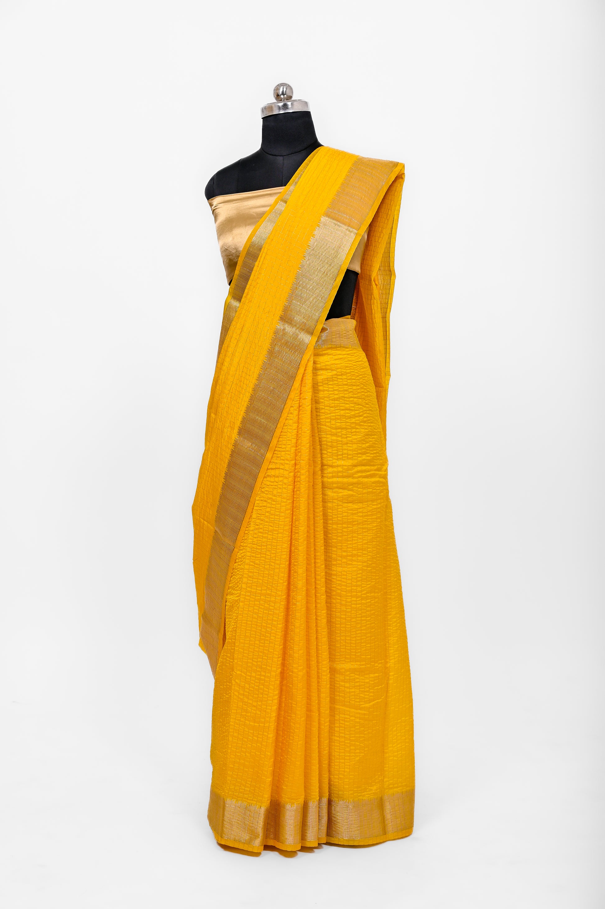 Handloom Dyble Soft Silk Zari Chex Sarees With Luxury Fabrics Gold Yellow