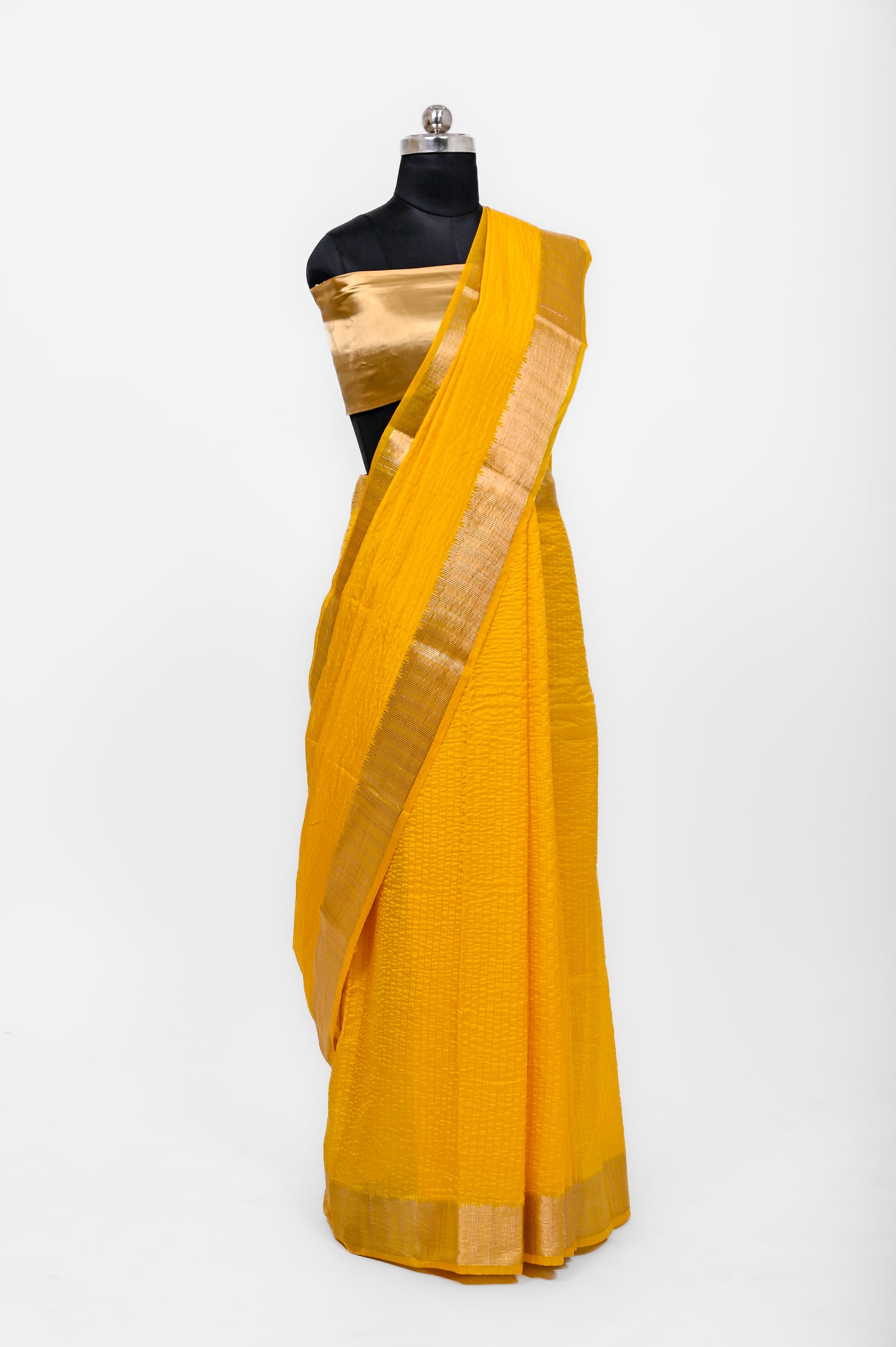 Handloom Dyble Soft Silk Zari Chex Sarees With Luxury Fabrics Gold Yellow