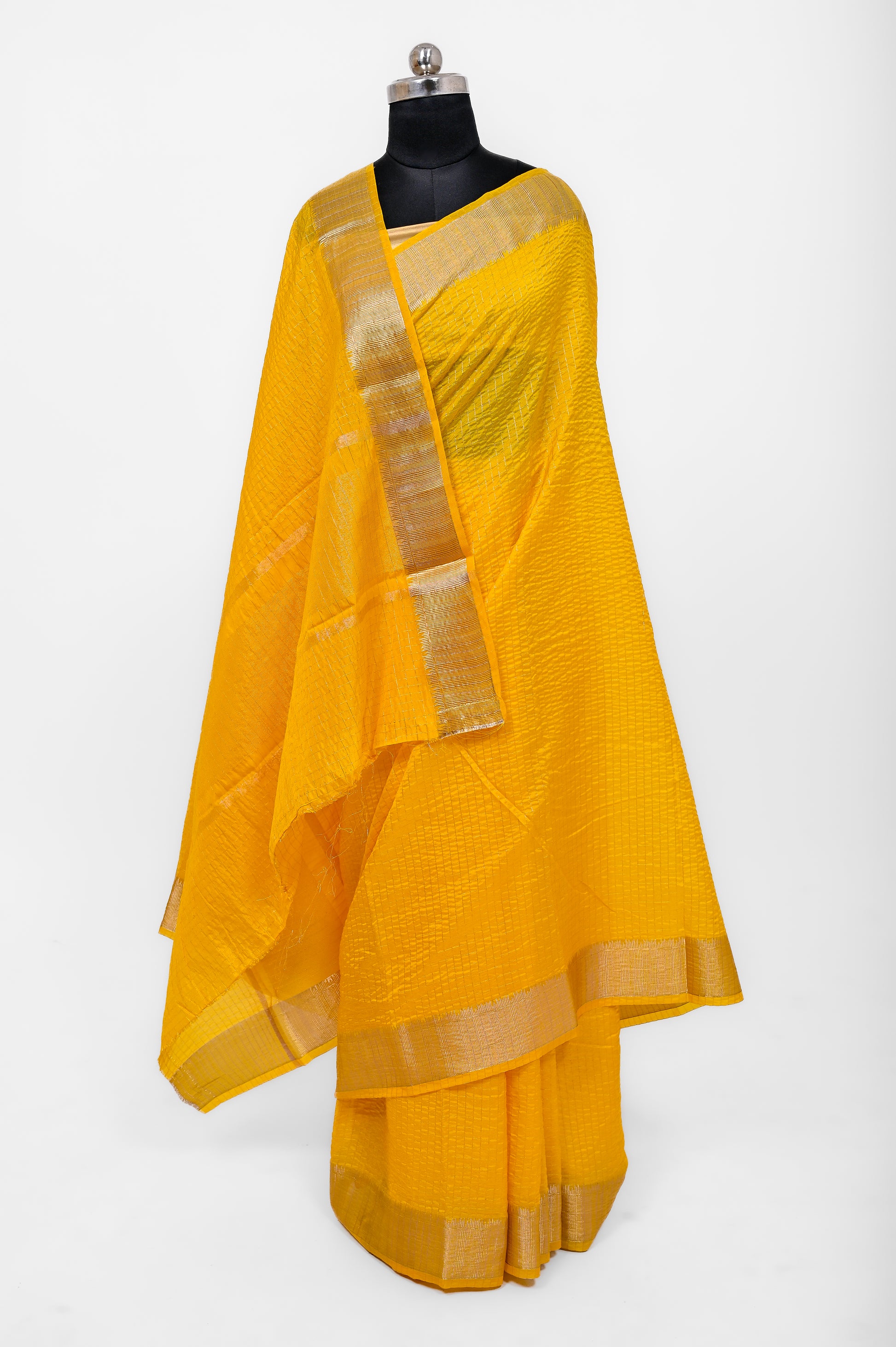 Handloom Dyble Soft Silk Zari Chex Sarees With Luxury Fabrics Gold Yellow
