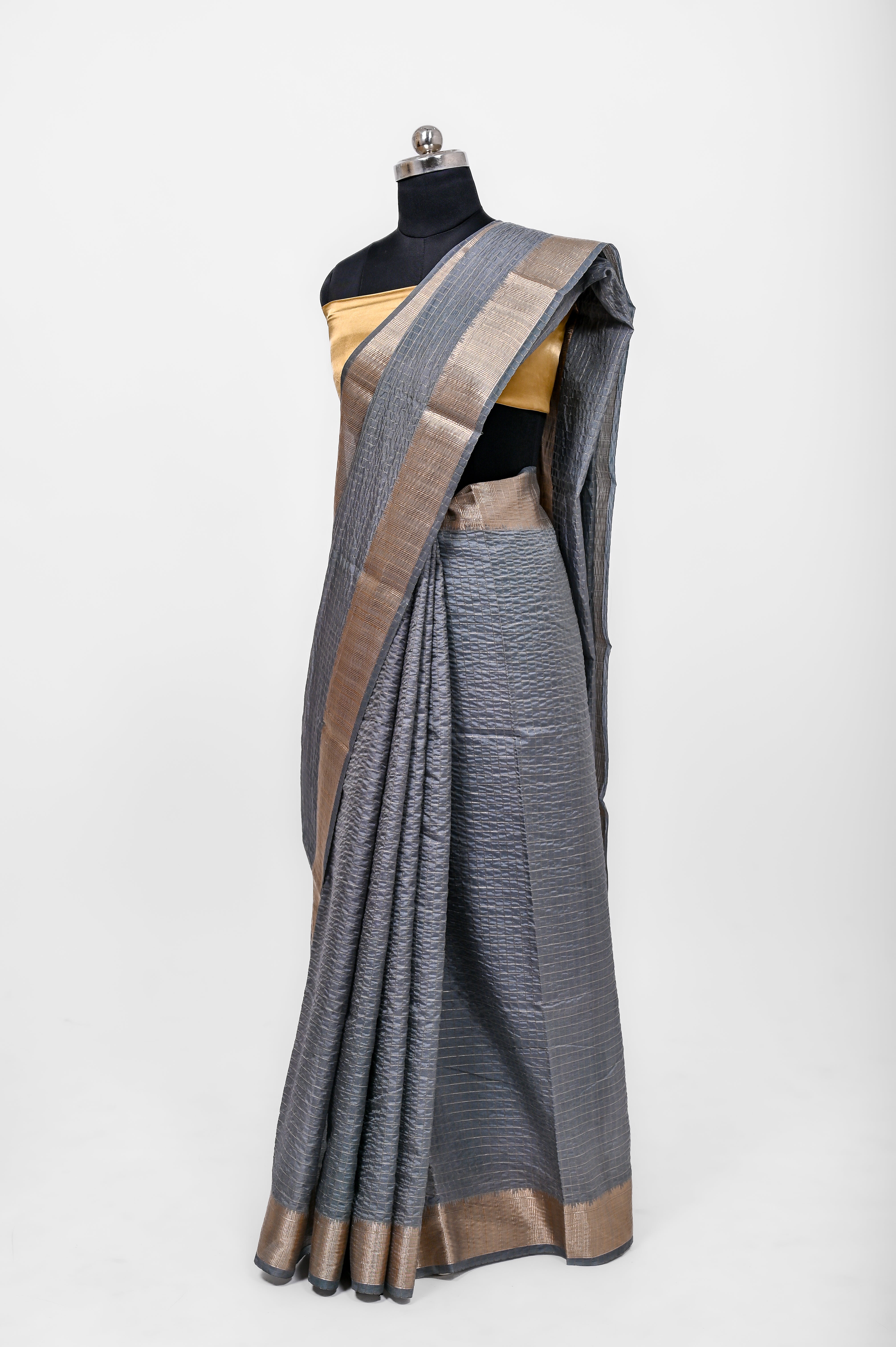 Handloom Dyble Soft Silk Zari Chex Sarees With Luxury Fabrics Grey