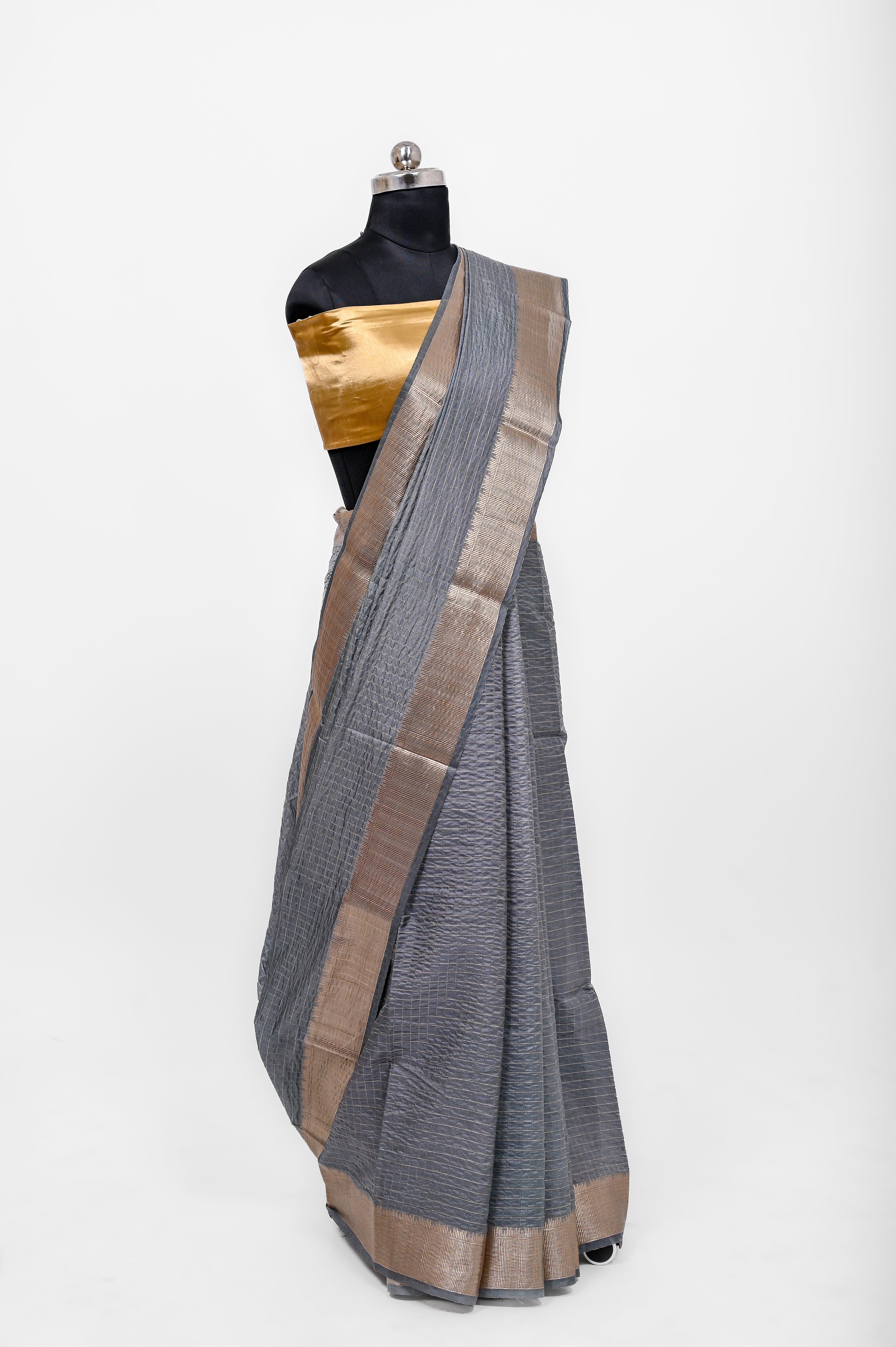 Handloom Dyble Soft Silk Zari Chex Sarees With Luxury Fabrics Grey