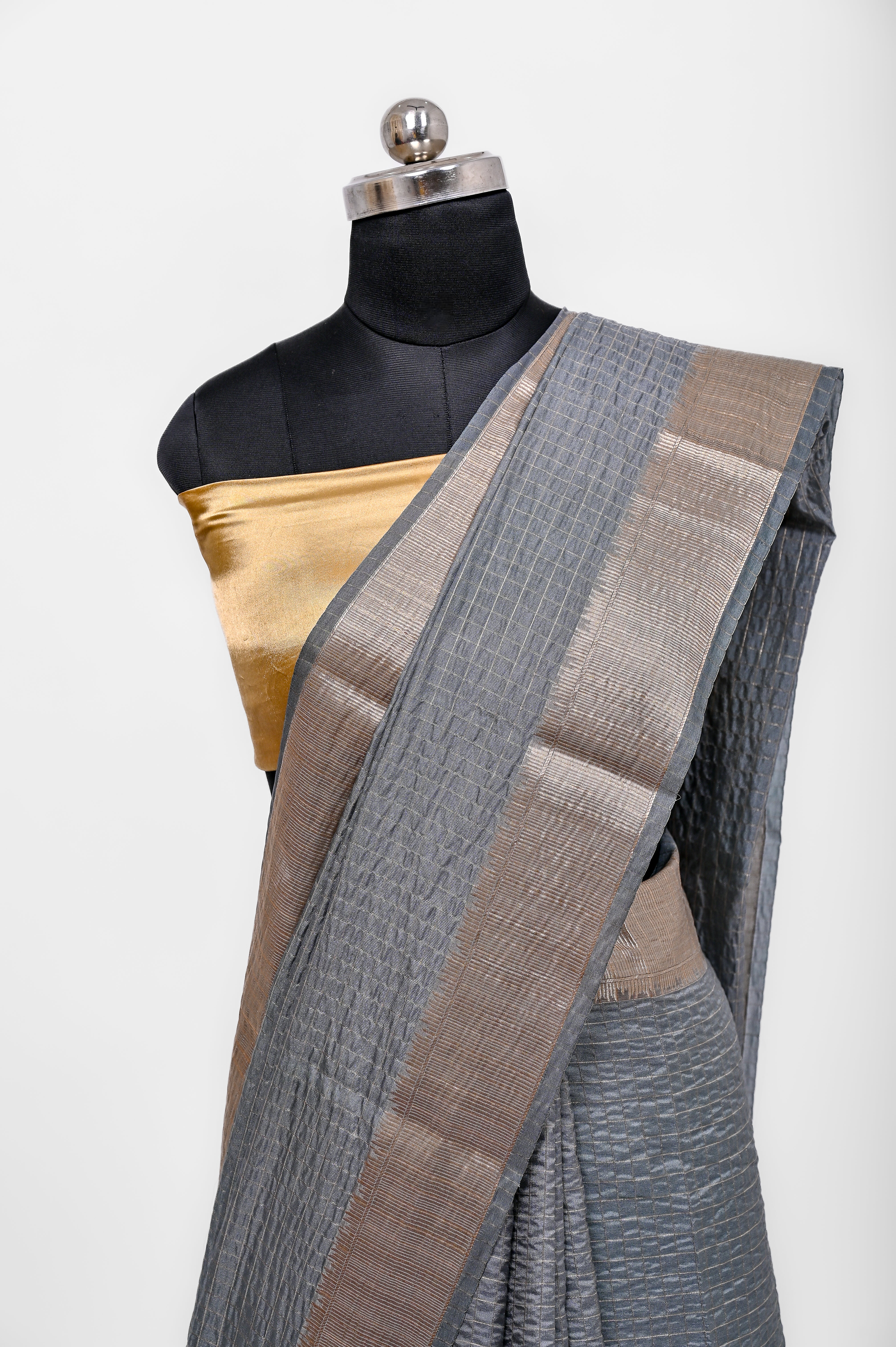 Handloom Dyble Soft Silk Zari Chex Sarees With Luxury Fabrics Grey