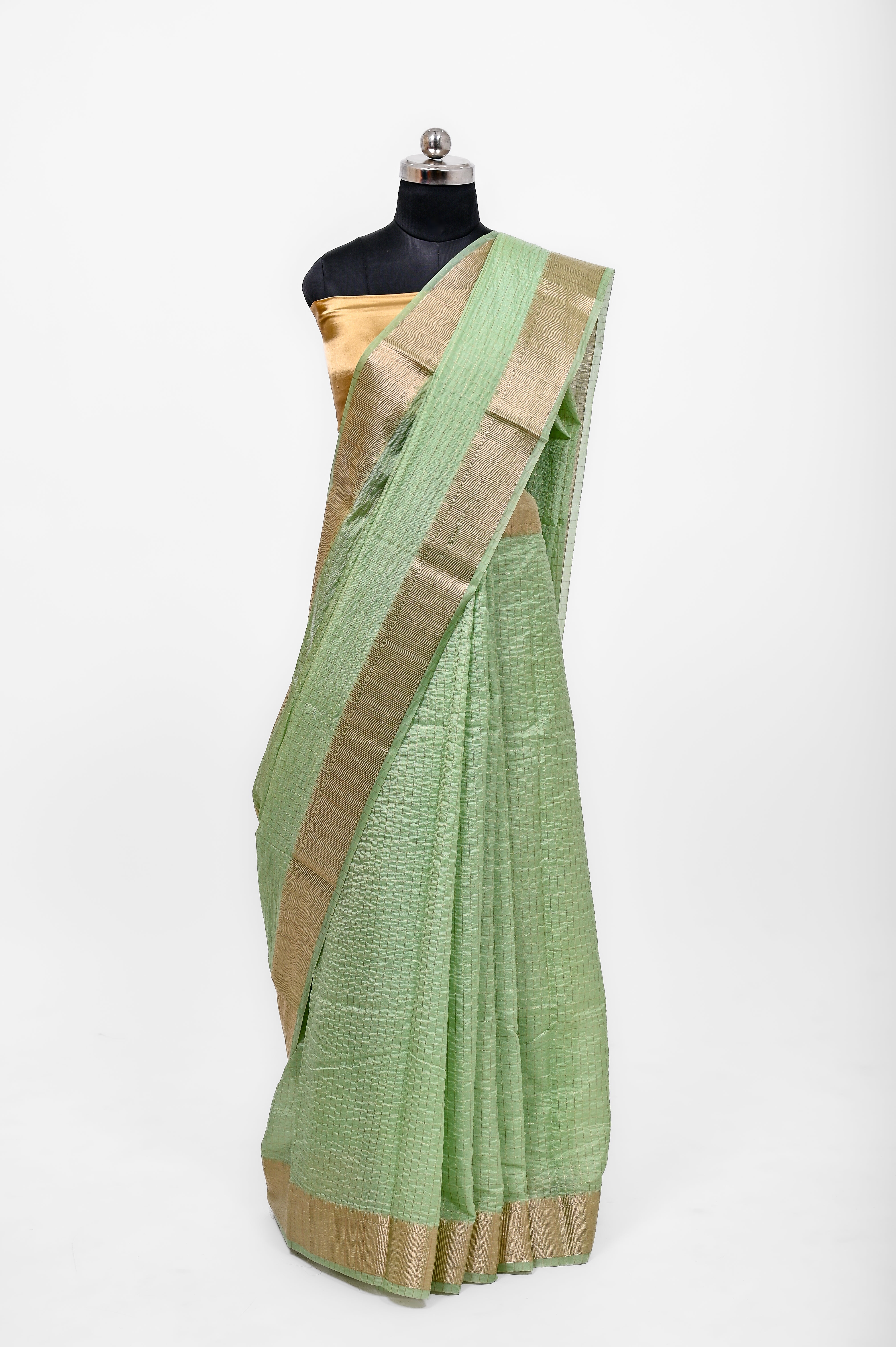 Handloom Dyble Soft Silk Zari Chex Sarees With Luxury Fabrics Pista