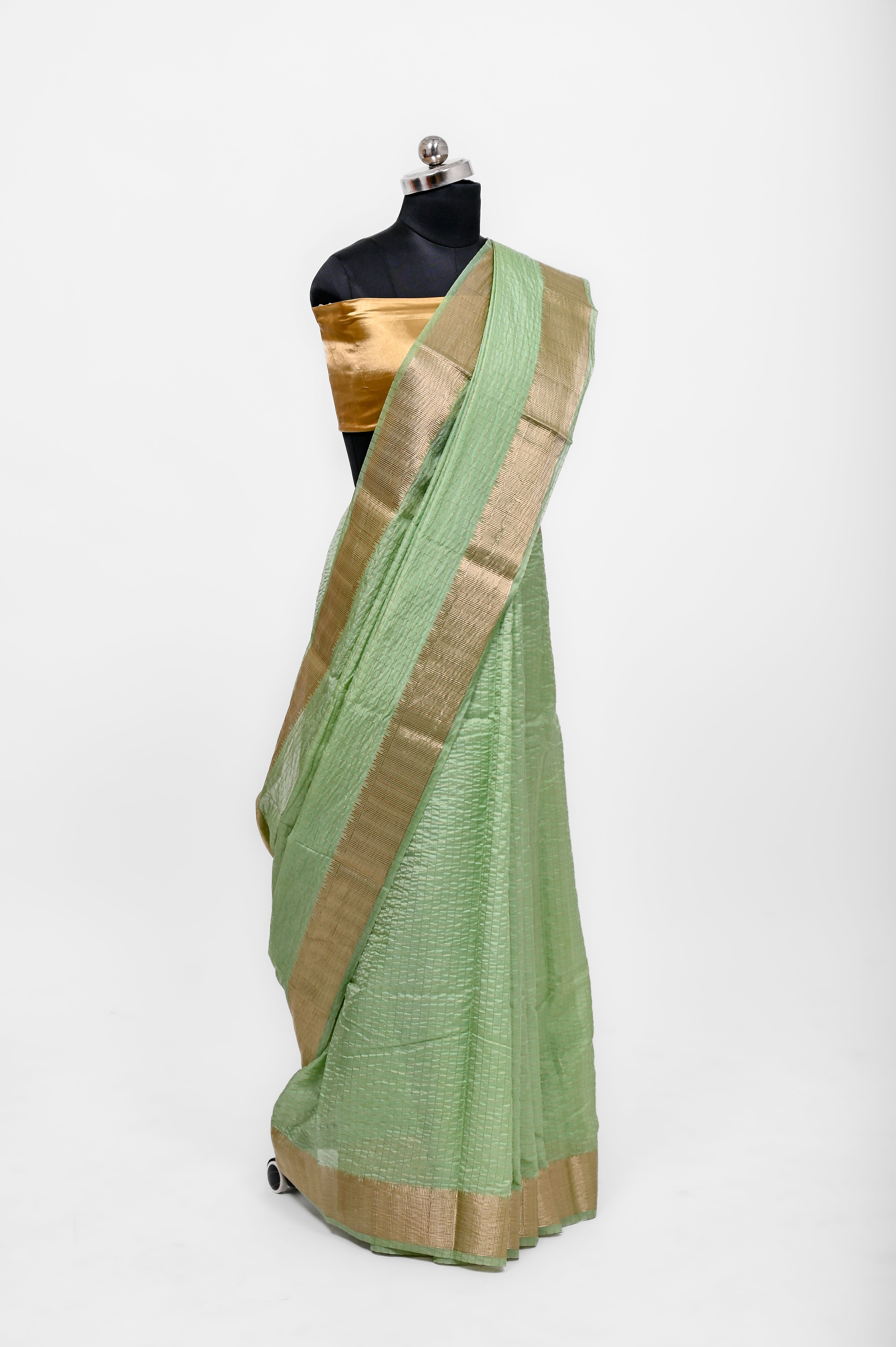 Handloom Dyble Soft Silk Zari Chex Sarees With Luxury Fabrics Pista
