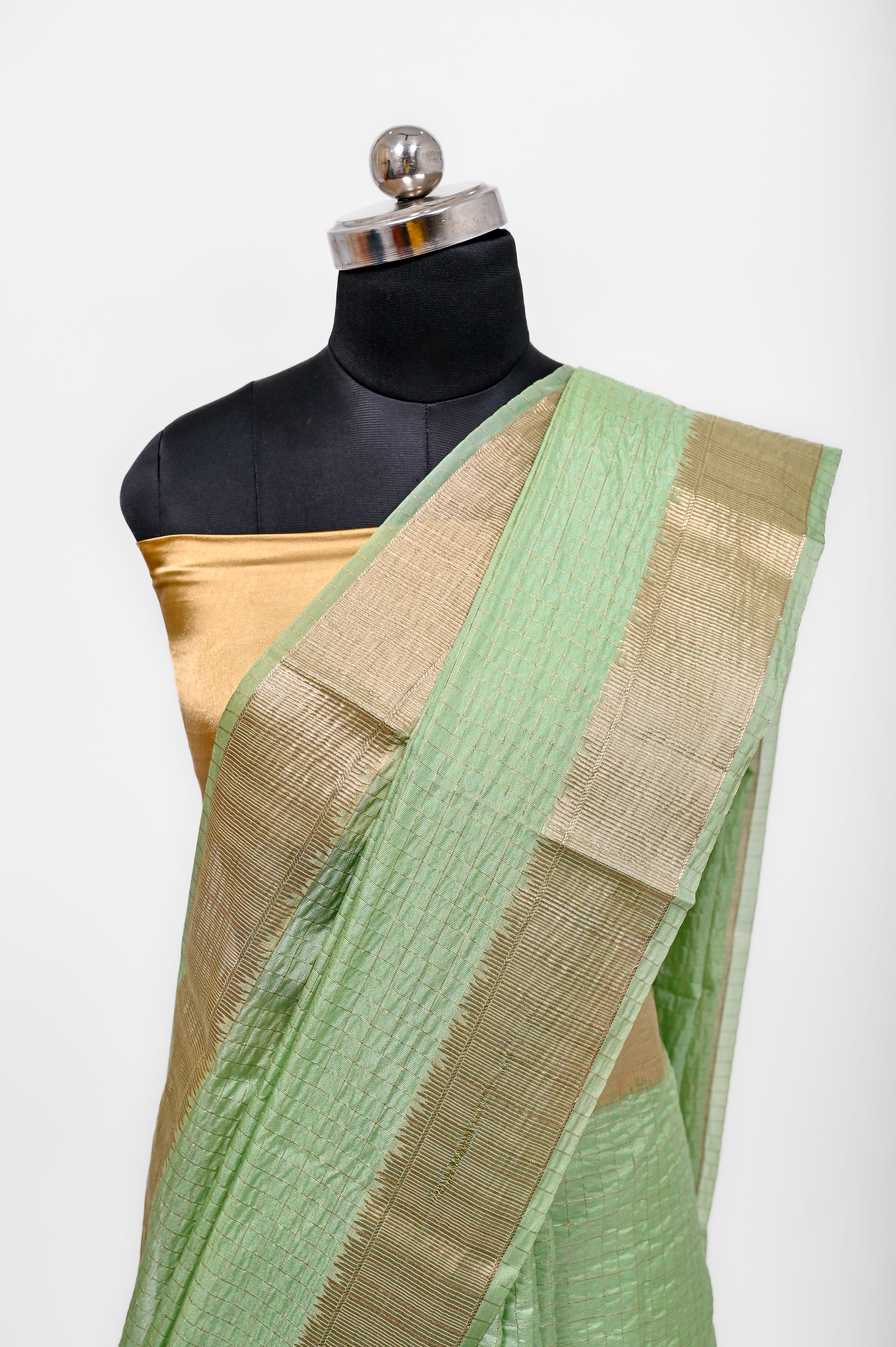 Handloom Dyble Soft Silk Zari Chex Sarees With Luxury Fabrics Pista
