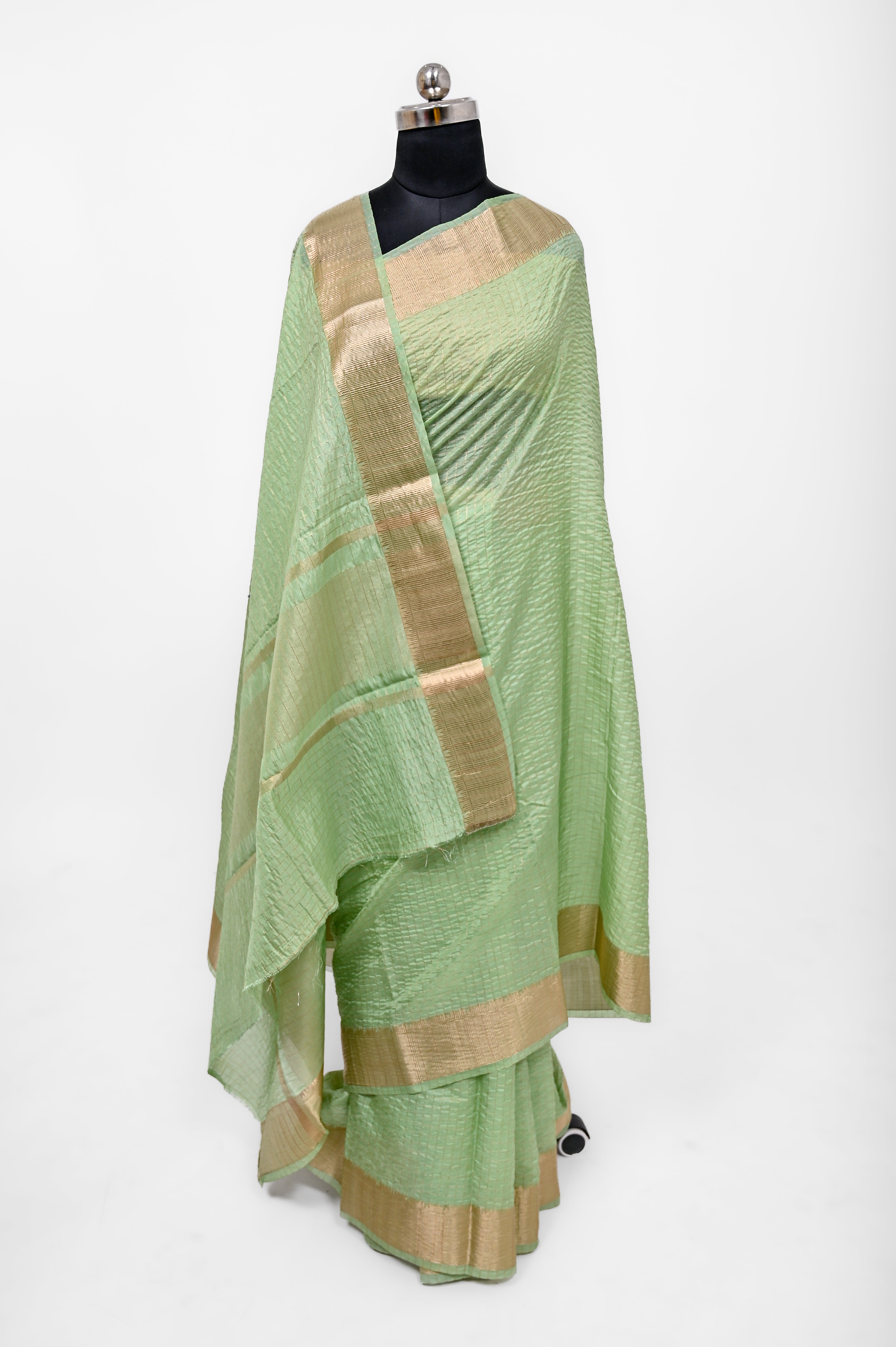 Handloom Dyble Soft Silk Zari Chex Sarees With Luxury Fabrics Pista