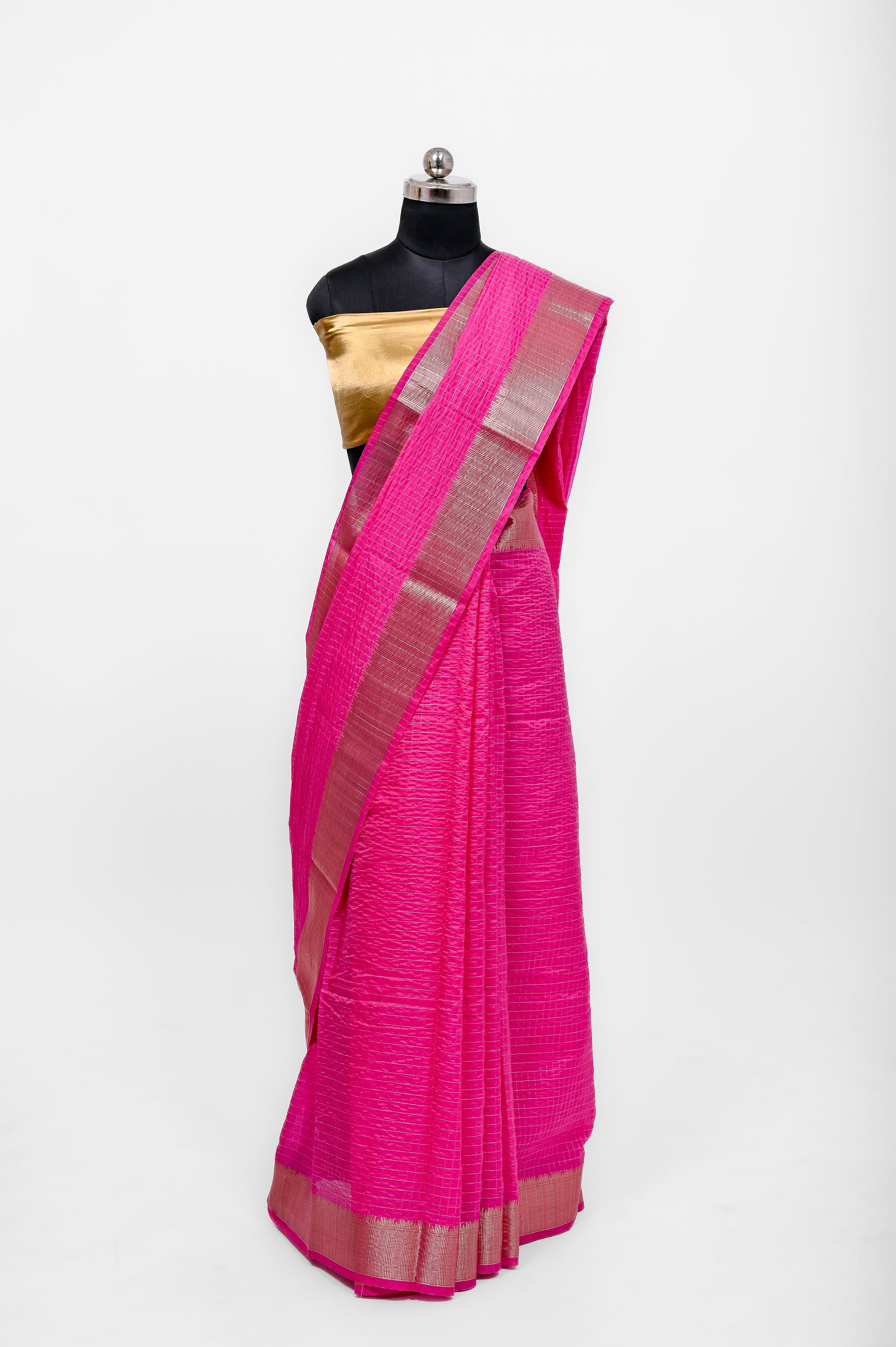 Handloom Dyble Soft Silk Zari Chex Sarees With Luxury Fabrics Rani Pink