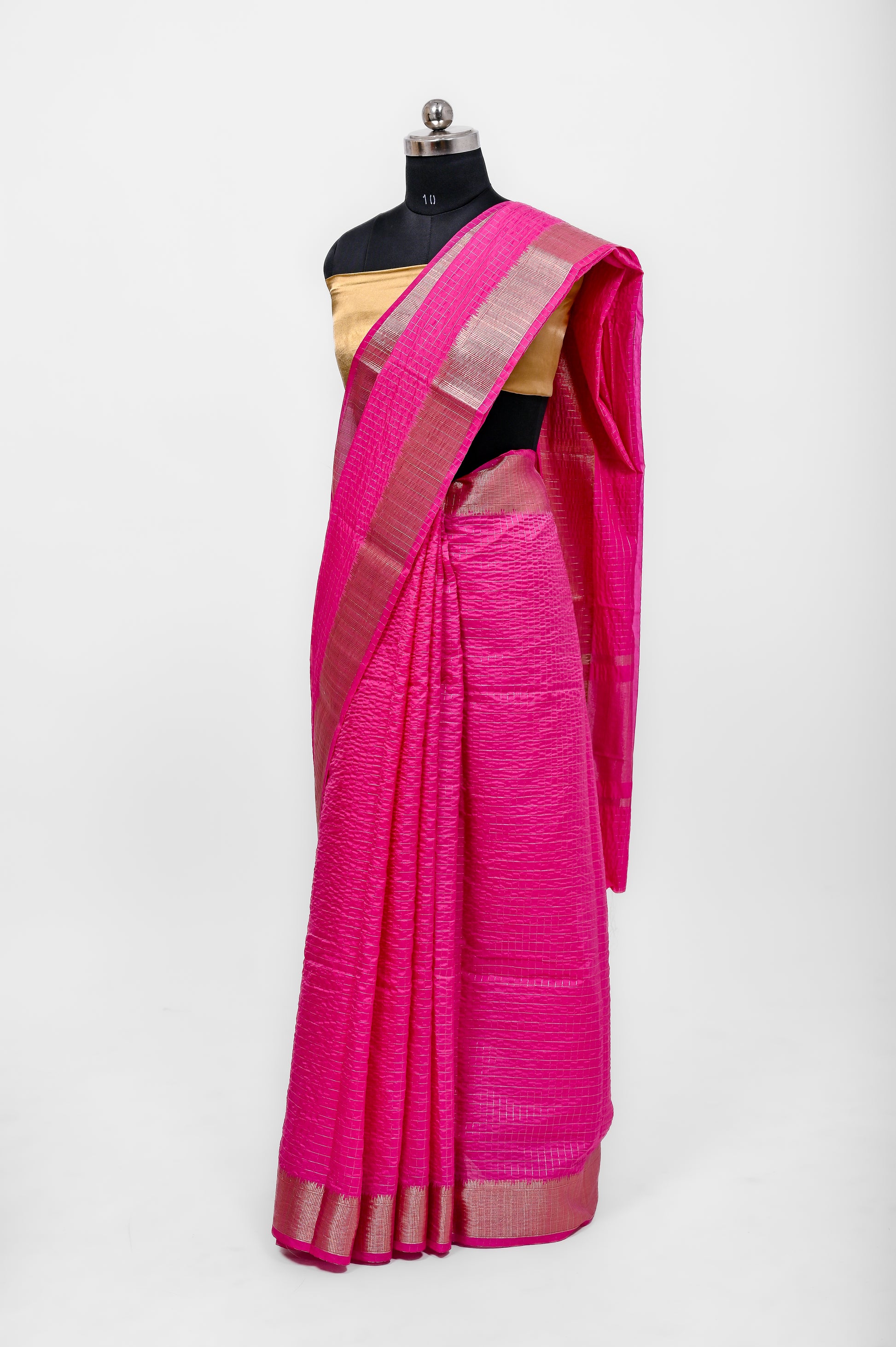 Handloom Dyble Soft Silk Zari Chex Sarees With Luxury Fabrics Rani Pink