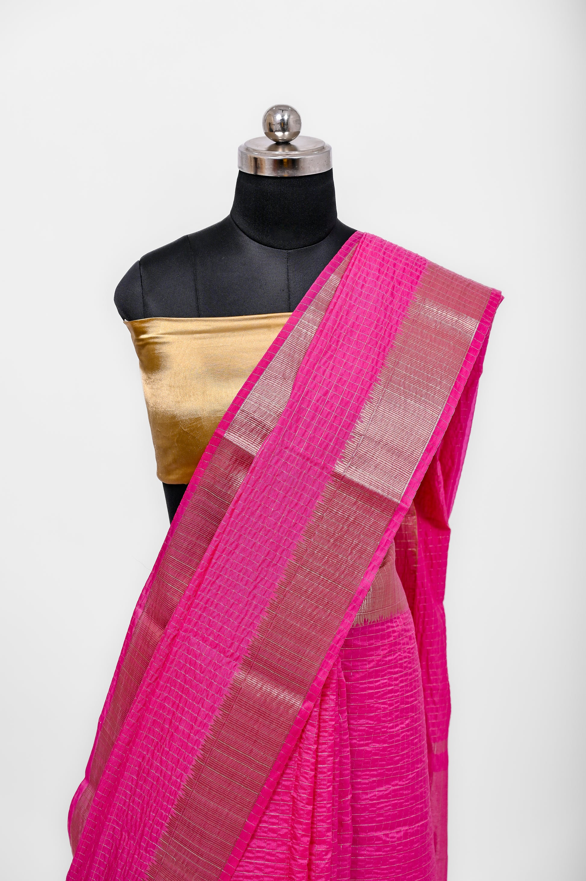 Handloom Dyble Soft Silk Zari Chex Sarees With Luxury Fabrics Rani Pink