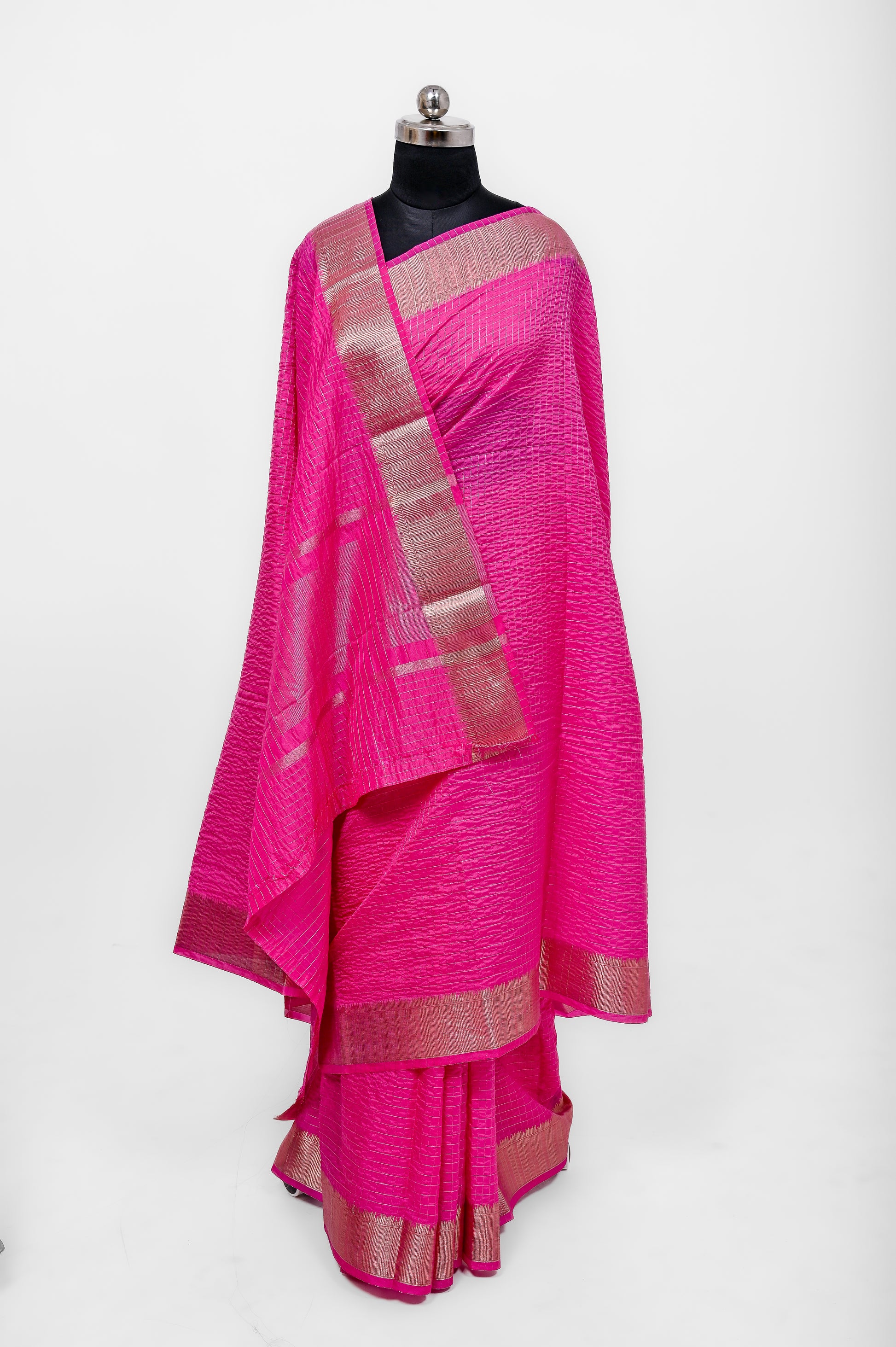 Handloom Dyble Soft Silk Zari Chex Sarees With Luxury Fabrics Rani Pink