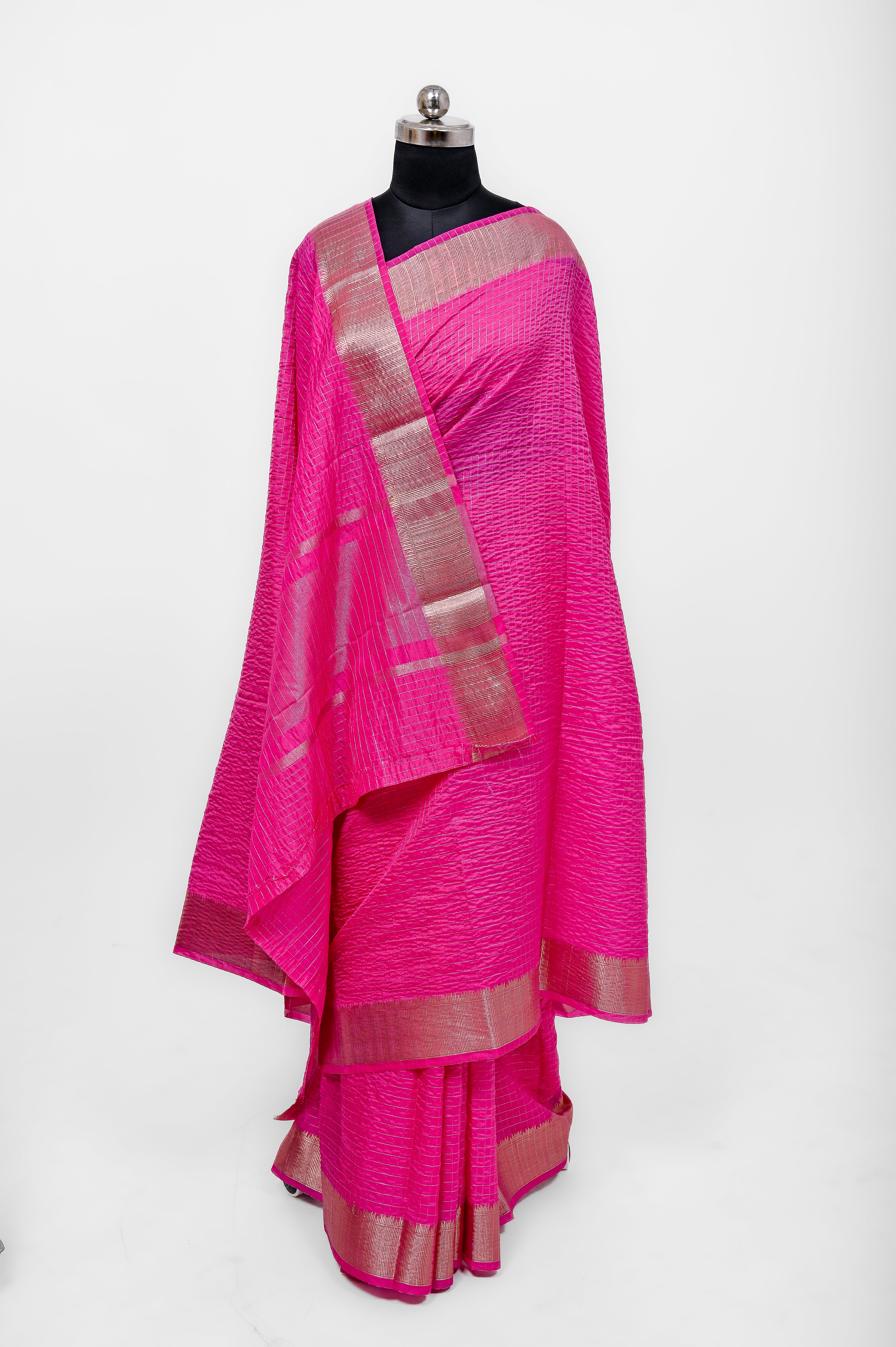 Handloom Dyble Soft Silk Zari Chex Sarees With Luxury Fabrics Rani Pink