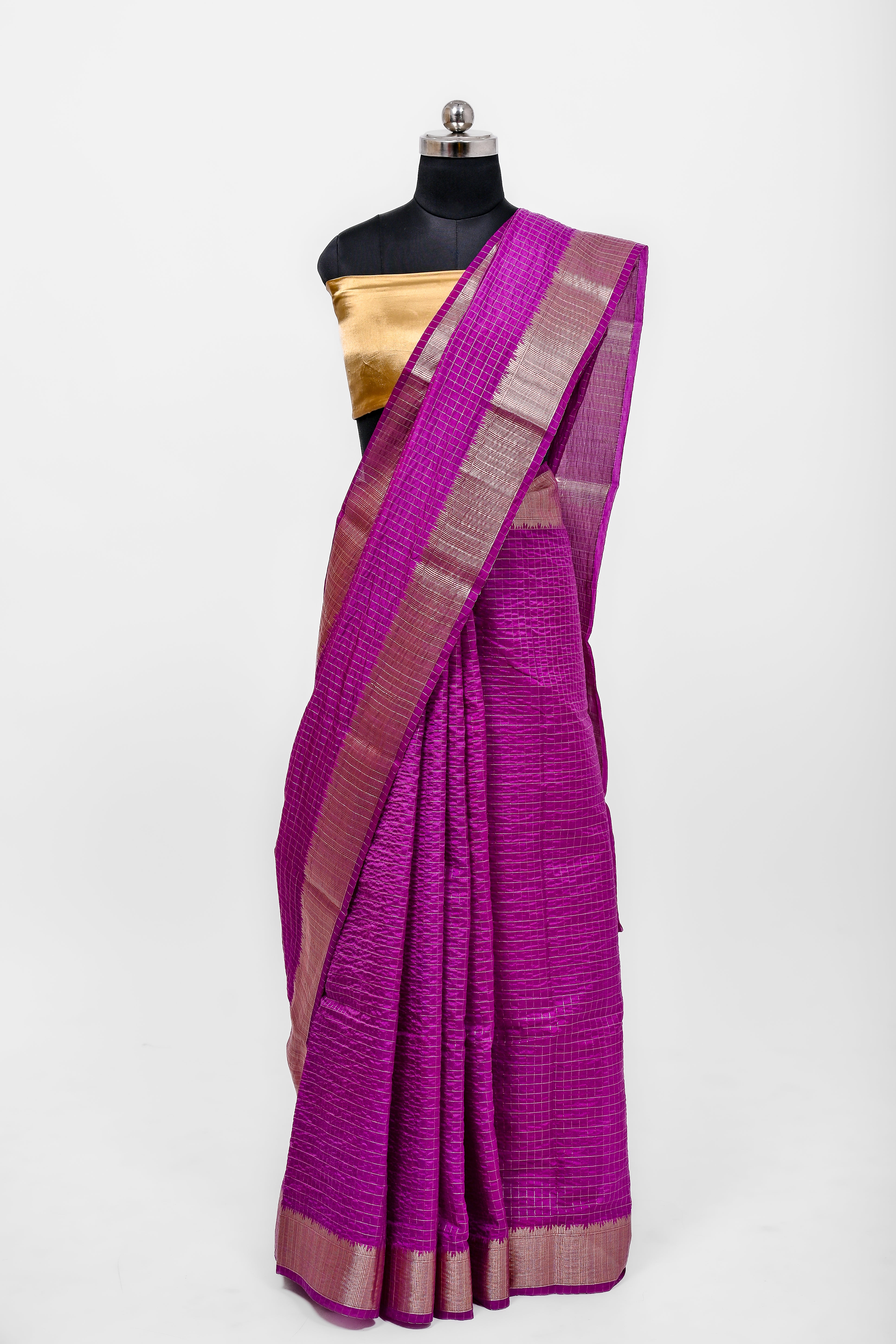 Handloom Dyble Soft Silk Zari Chex Sarees With Luxury Fabrics Purple Magenta