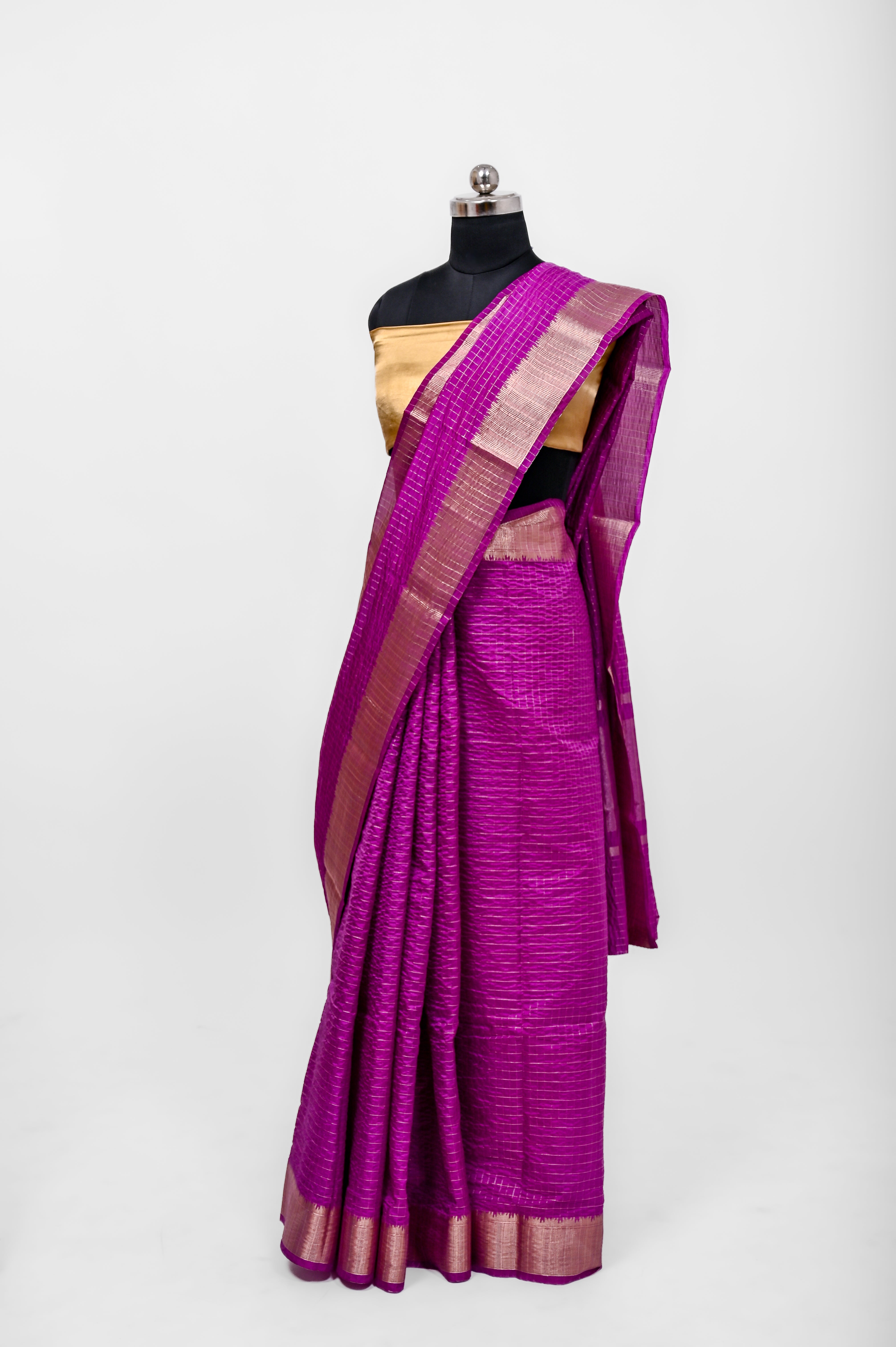 Handloom Dyble Soft Silk Zari Chex Sarees With Luxury Fabrics Purple Magenta