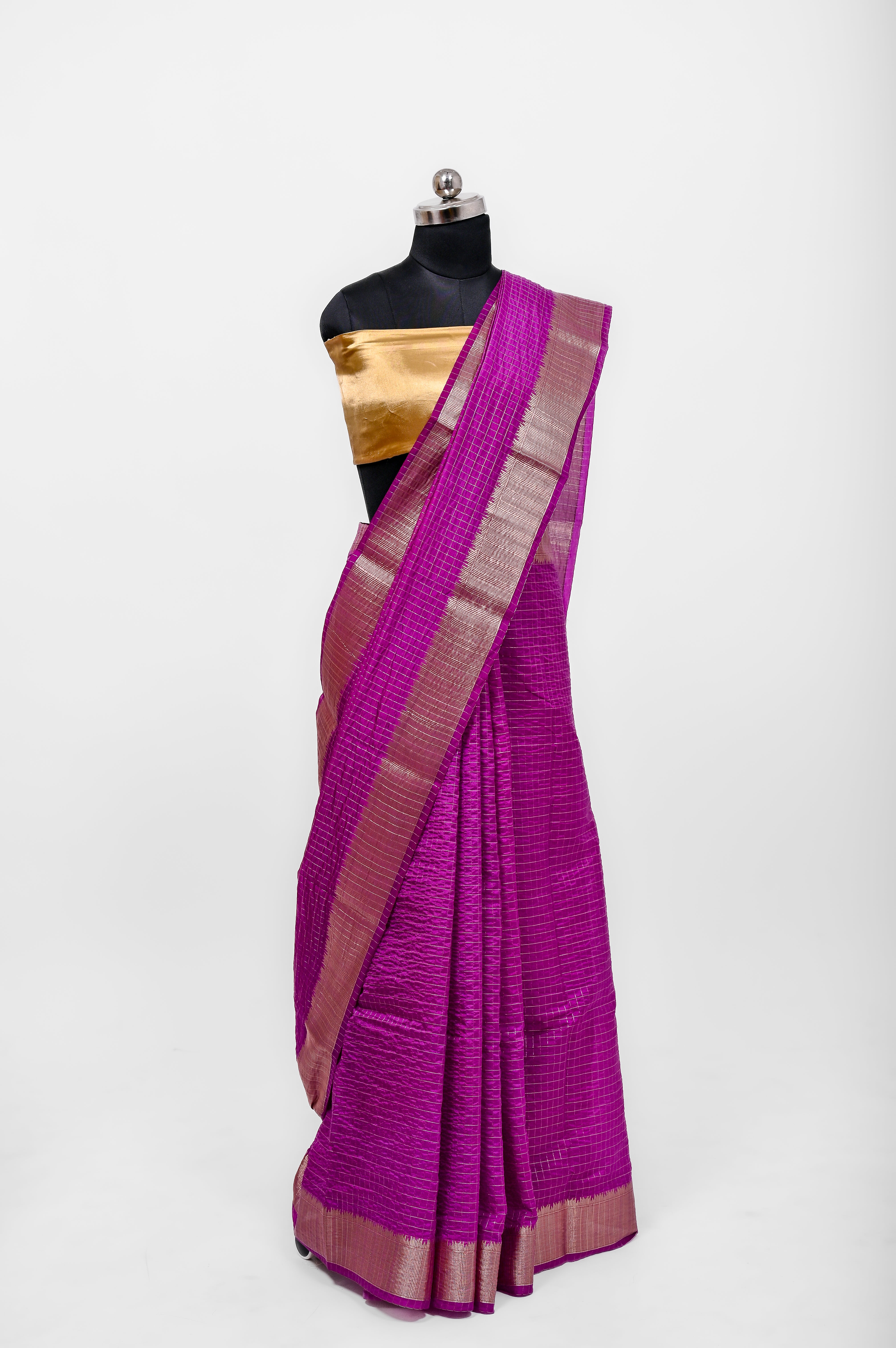 Handloom Dyble Soft Silk Zari Chex Sarees With Luxury Fabrics Purple Magenta