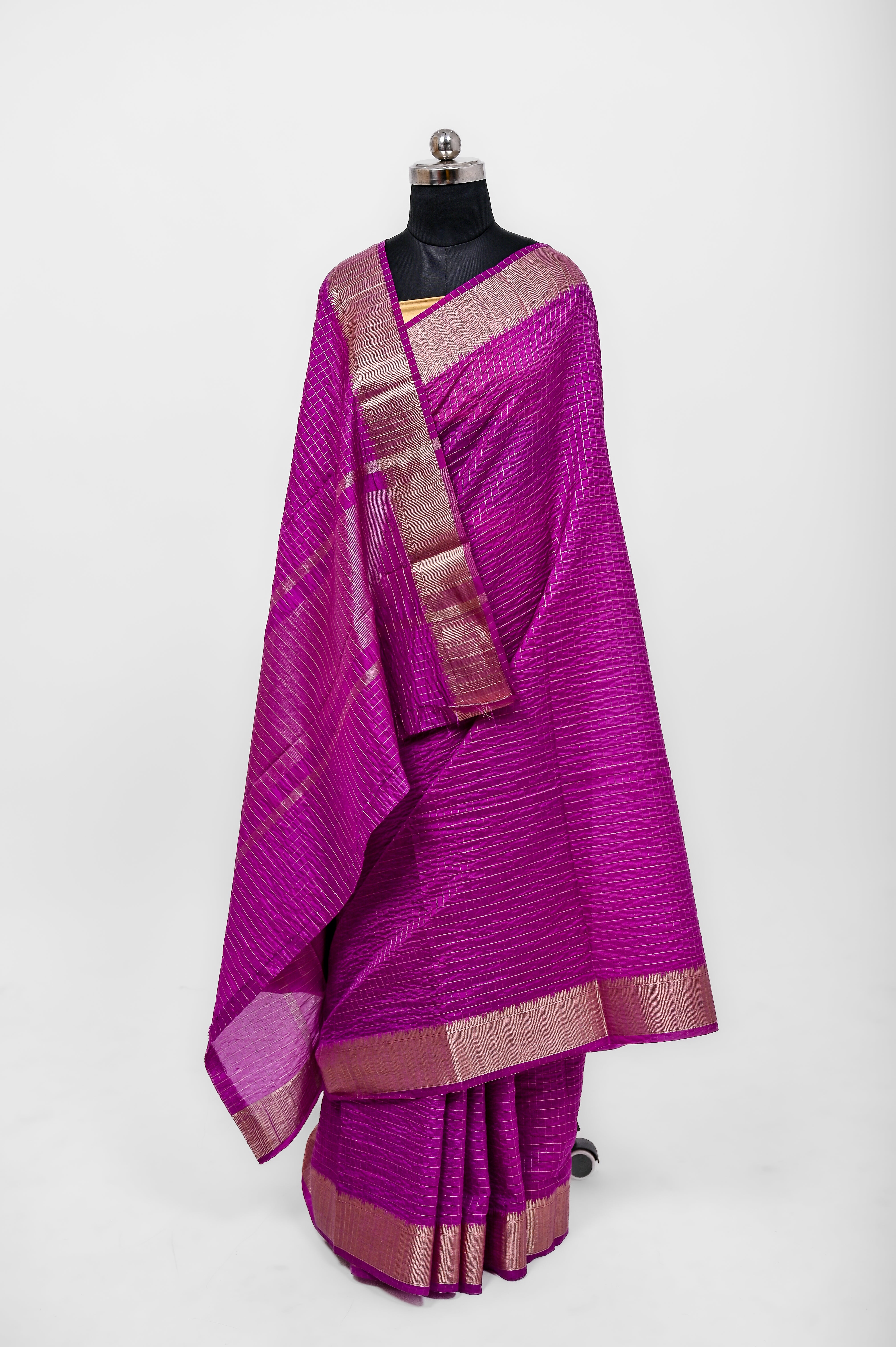 Handloom Dyble Soft Silk Zari Chex Sarees With Luxury Fabrics Purple Magenta