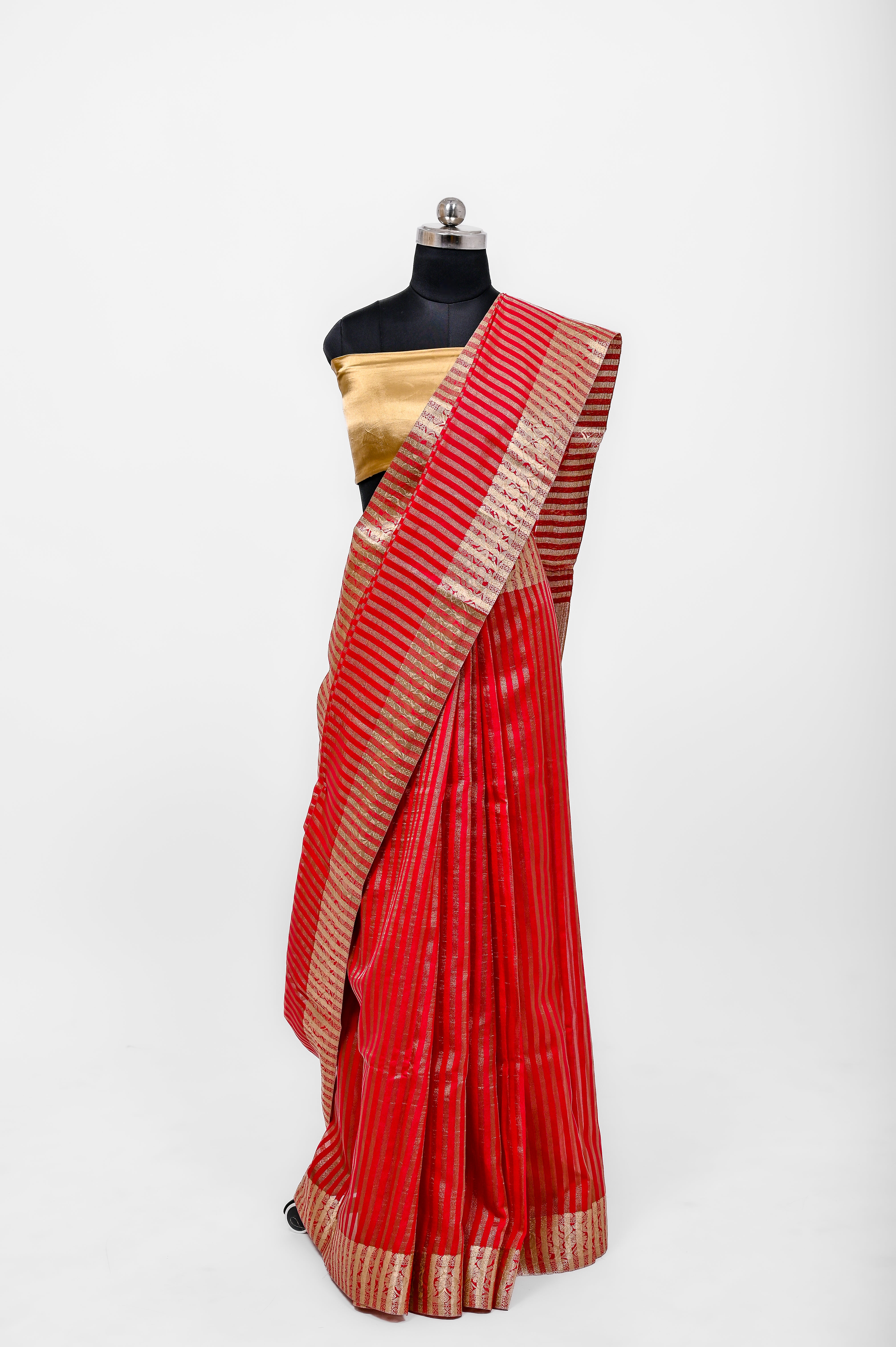 Handloom Semi Katan Silk Sarees With Luxury Fabrics Tomato Red
