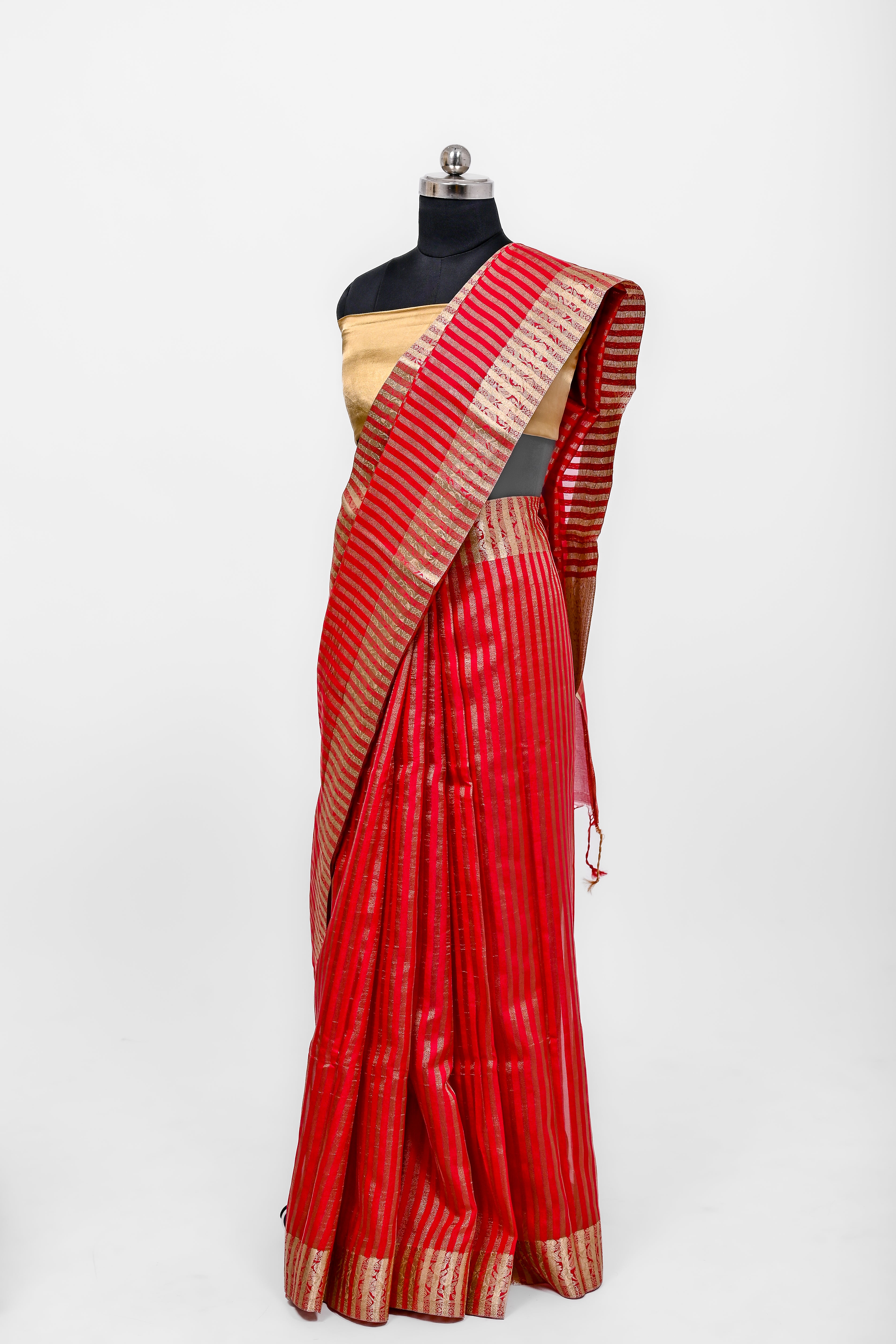 Handloom Semi Katan Silk Sarees With Luxury Fabrics Tomato Red