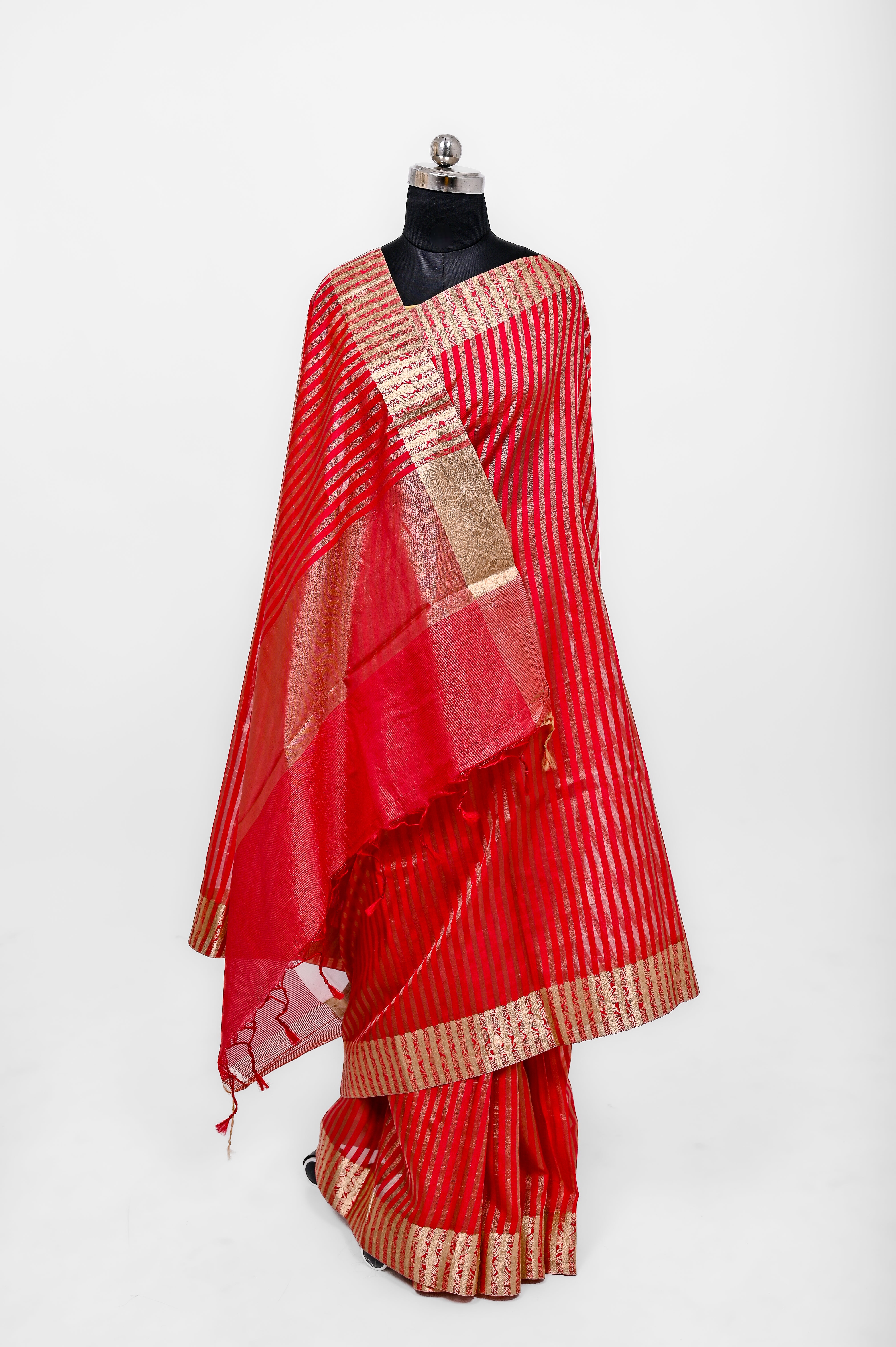 Handloom Semi Katan Silk Sarees With Luxury Fabrics Tomato Red