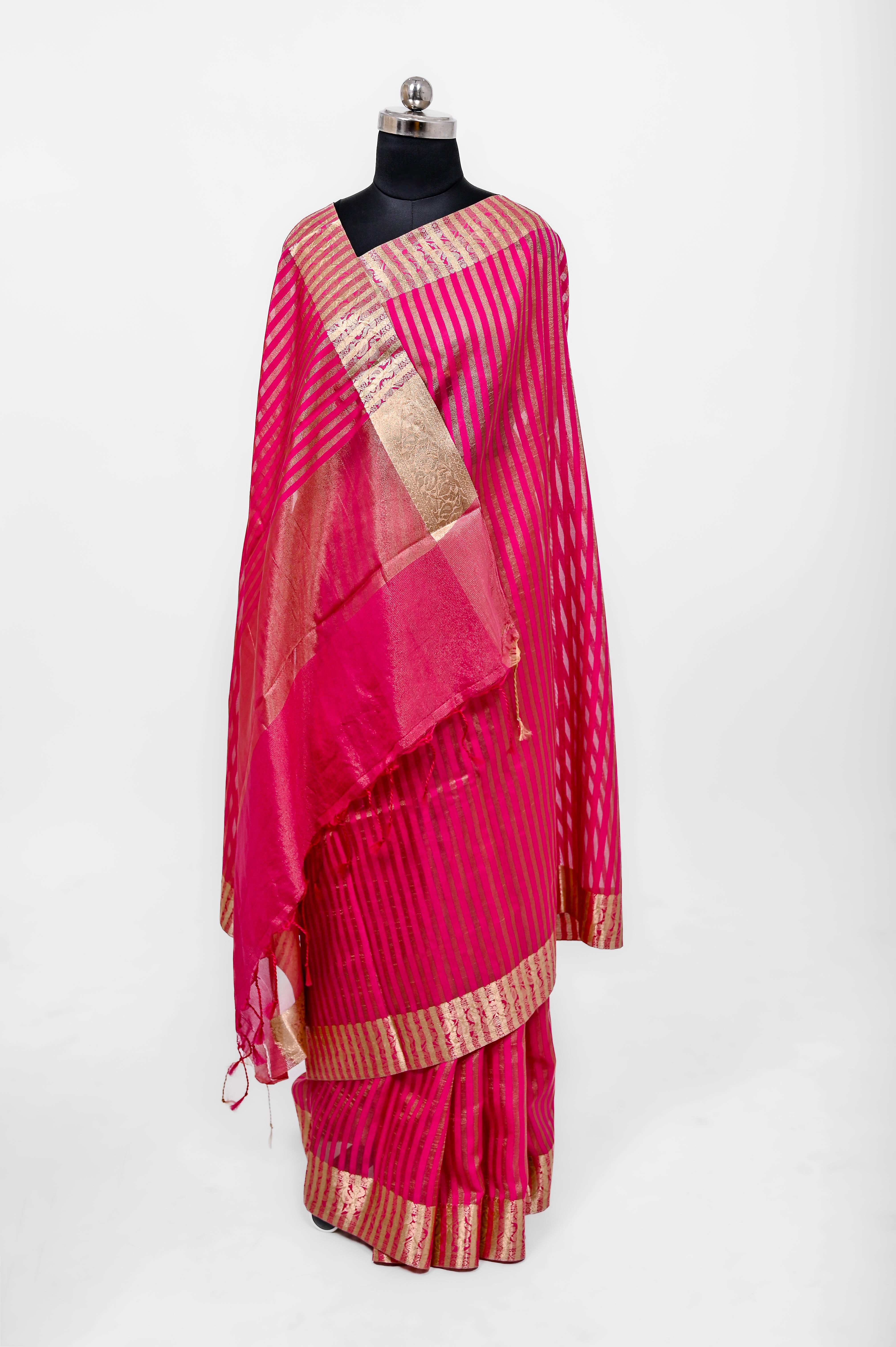 Handloom Semi Katan Silk Sarees With Luxury Fabrics Rani Pink