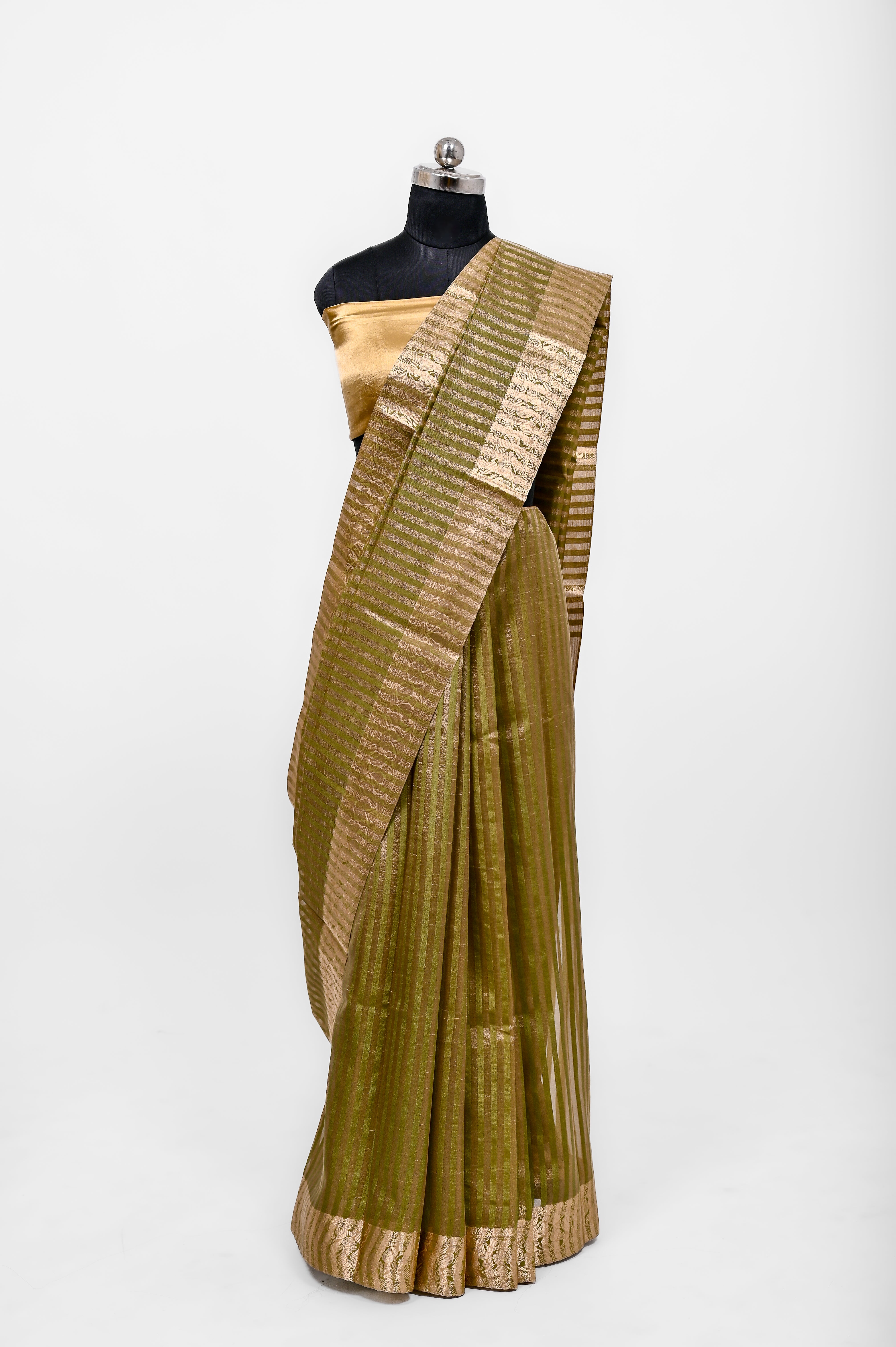 Handloom Semi Katan Silk Sarees With Luxury Fabrics Mehndi