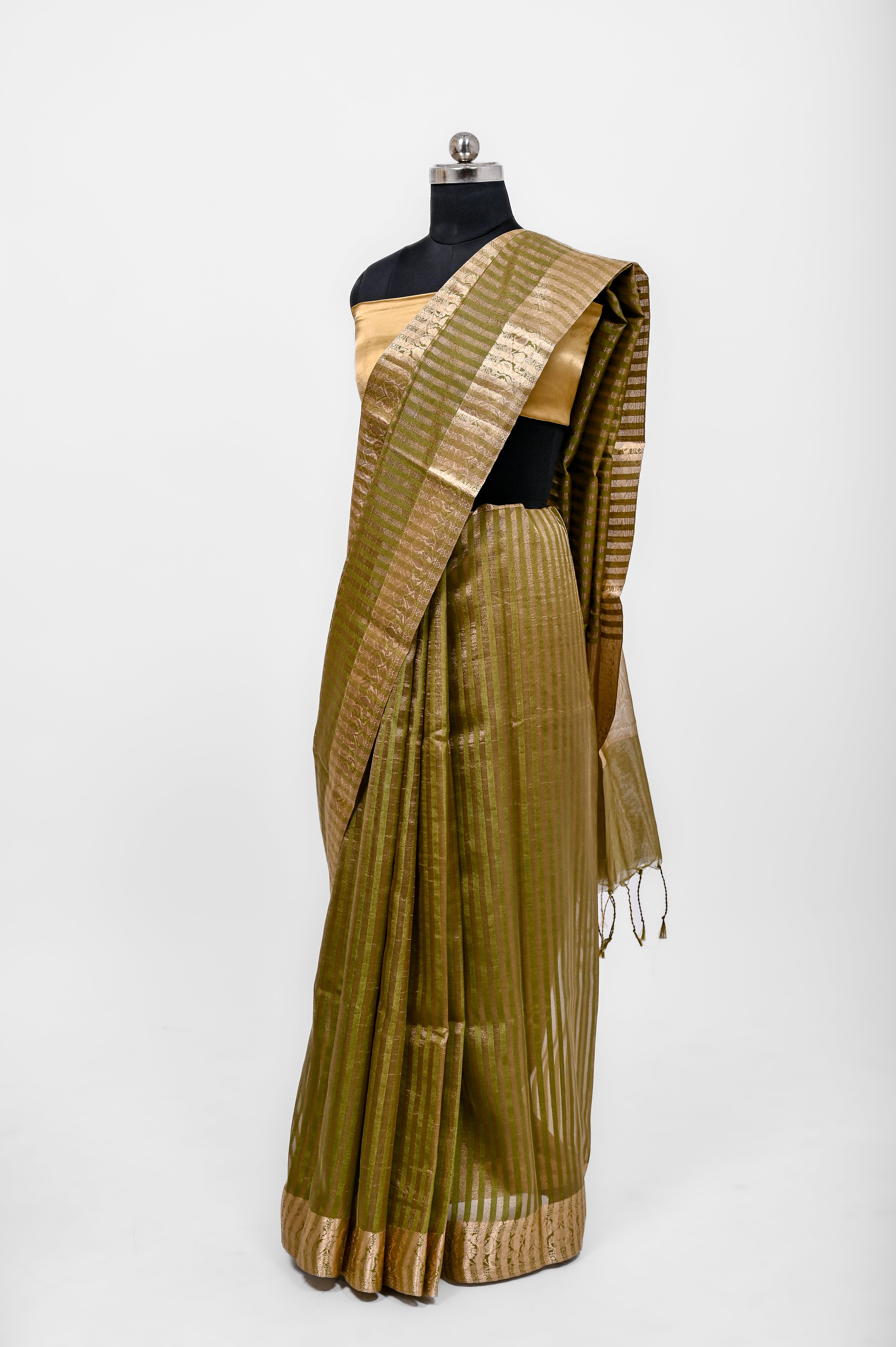 Handloom Semi Katan Silk Sarees With Luxury Fabrics Mehndi