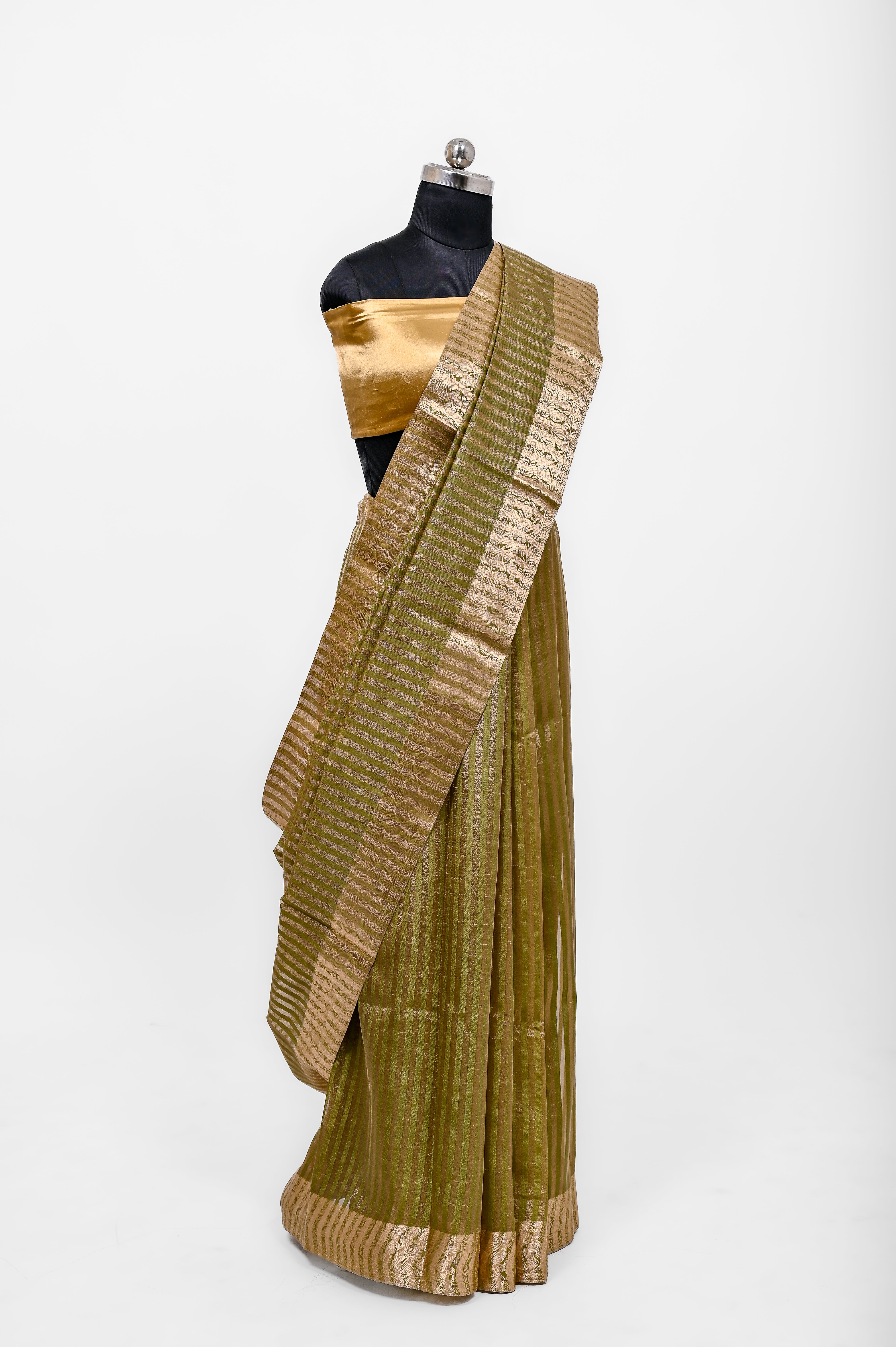 Handloom Semi Katan Silk Sarees With Luxury Fabrics Mehndi