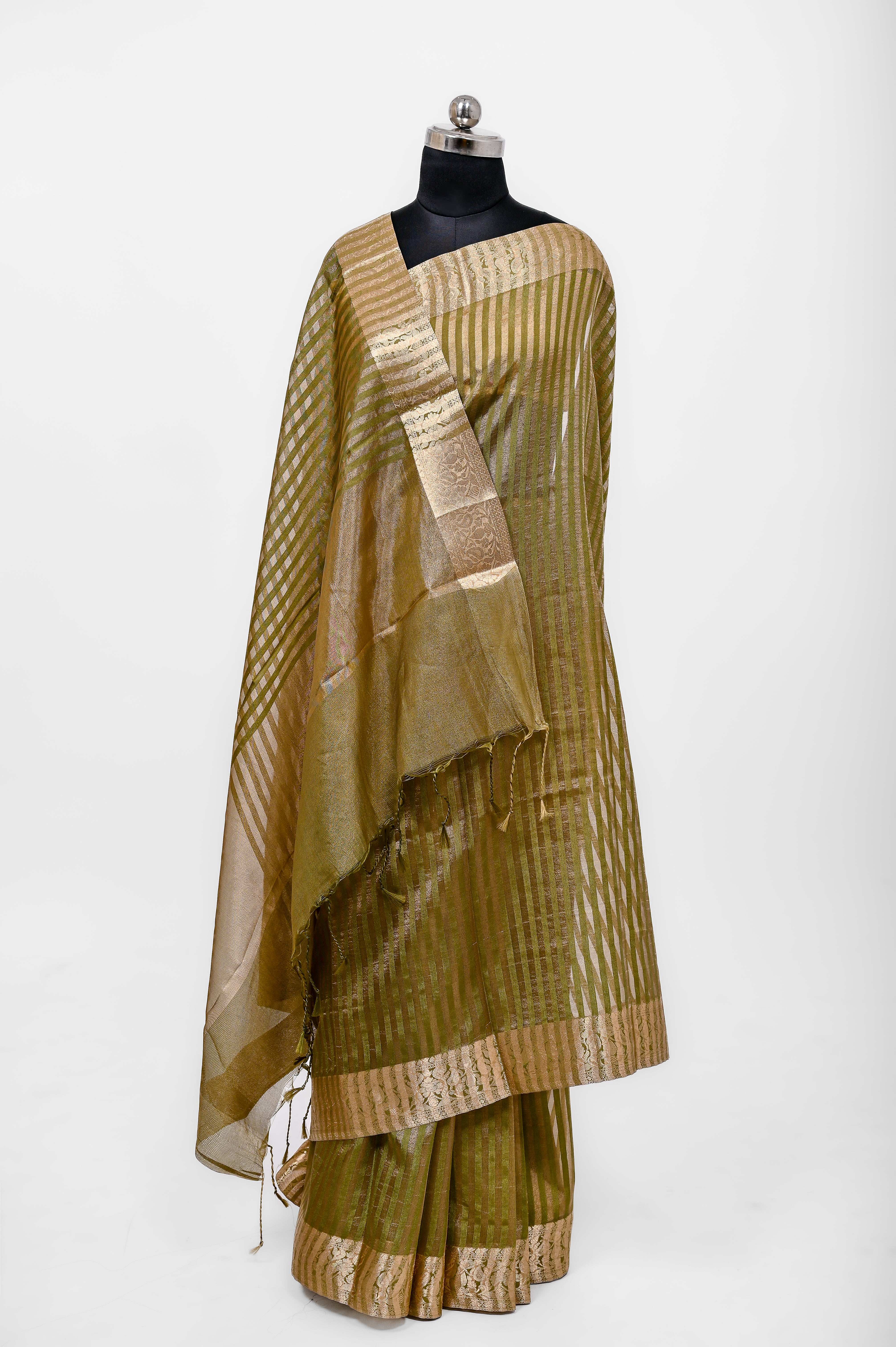 Handloom Semi Katan Silk Sarees With Luxury Fabrics Mehndi