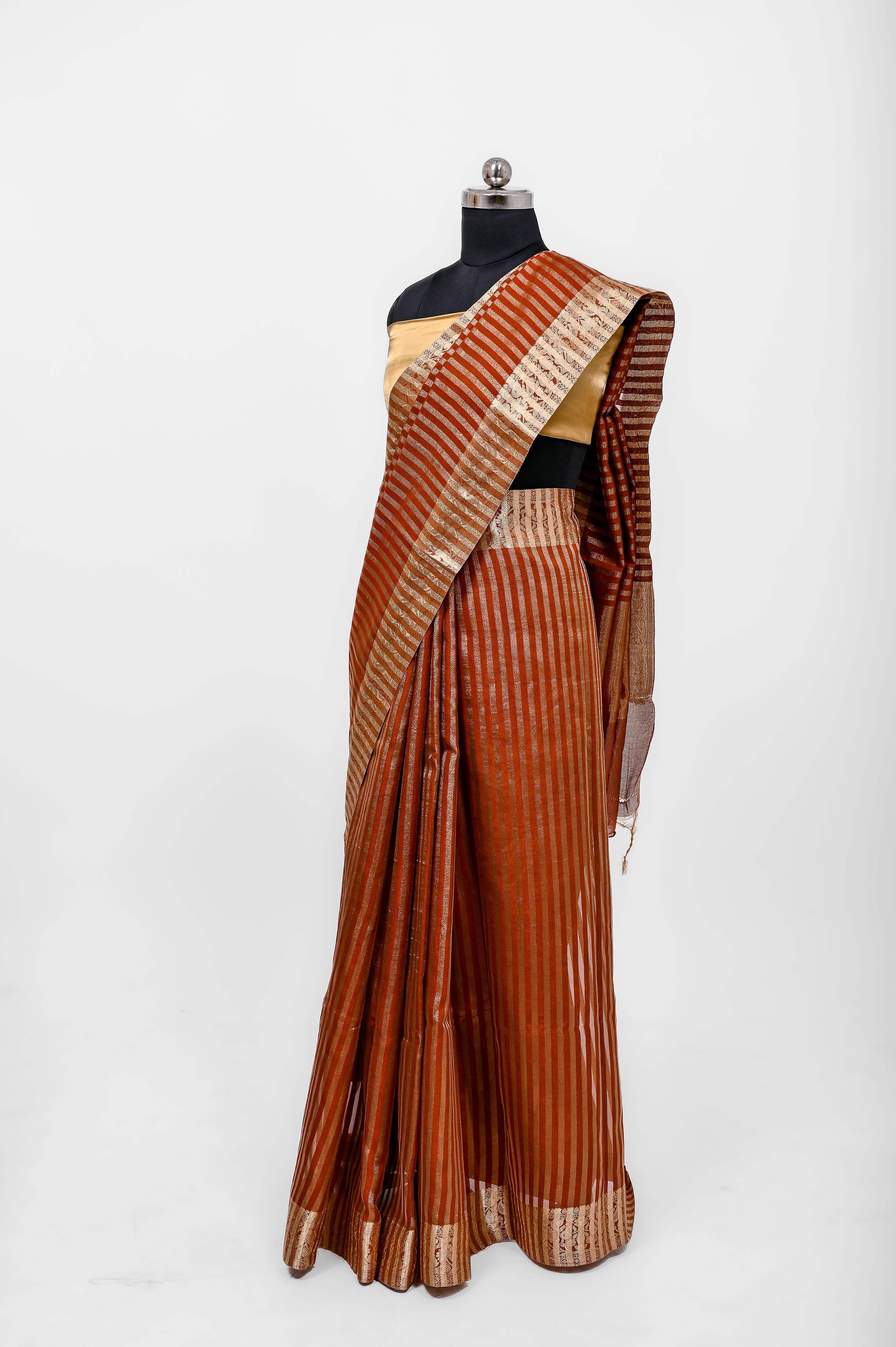 Handloom Semi Katan Silk Sarees With Luxury Fabrics Rust