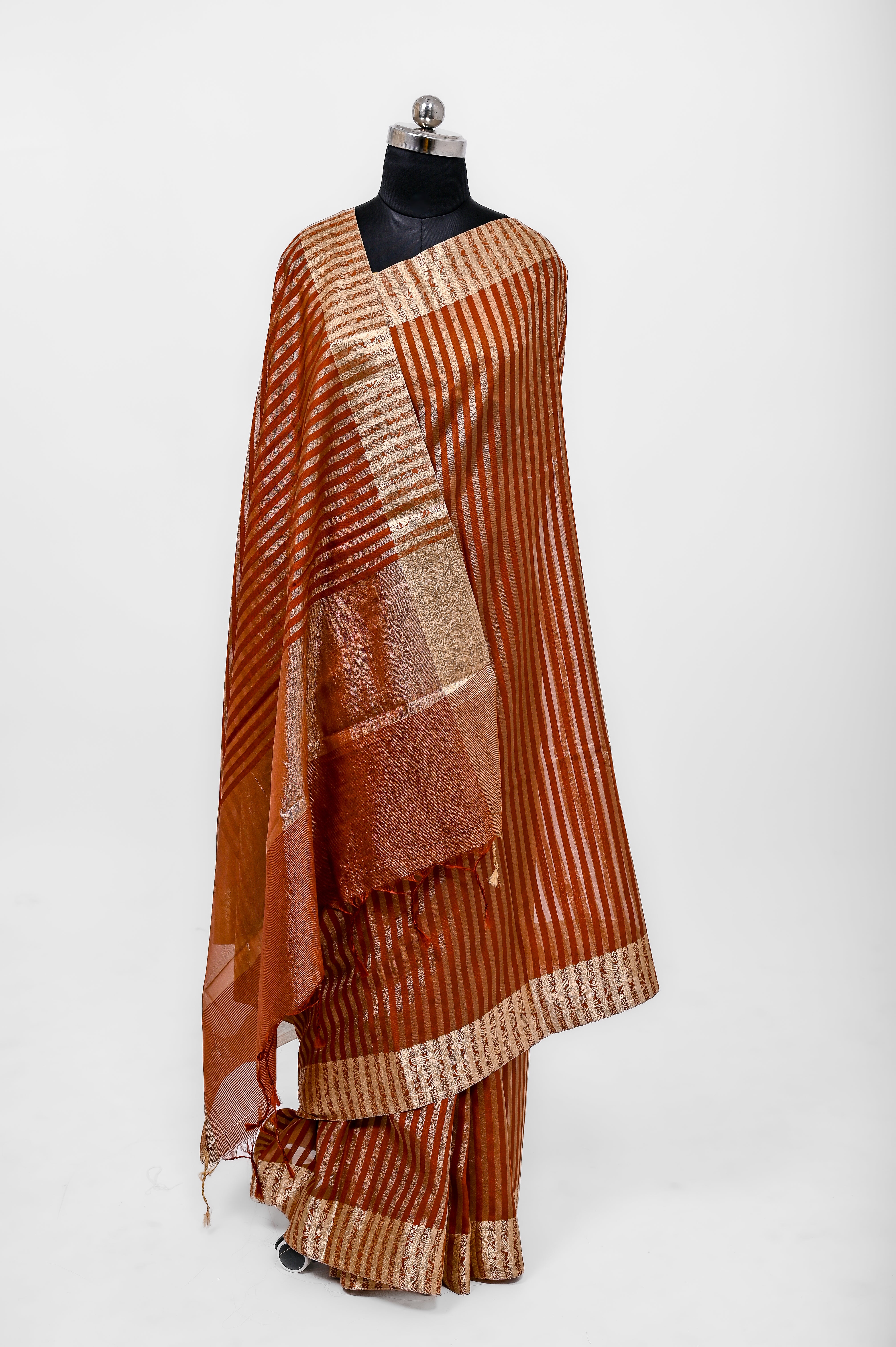 Handloom Semi Katan Silk Sarees With Luxury Fabrics Rust
