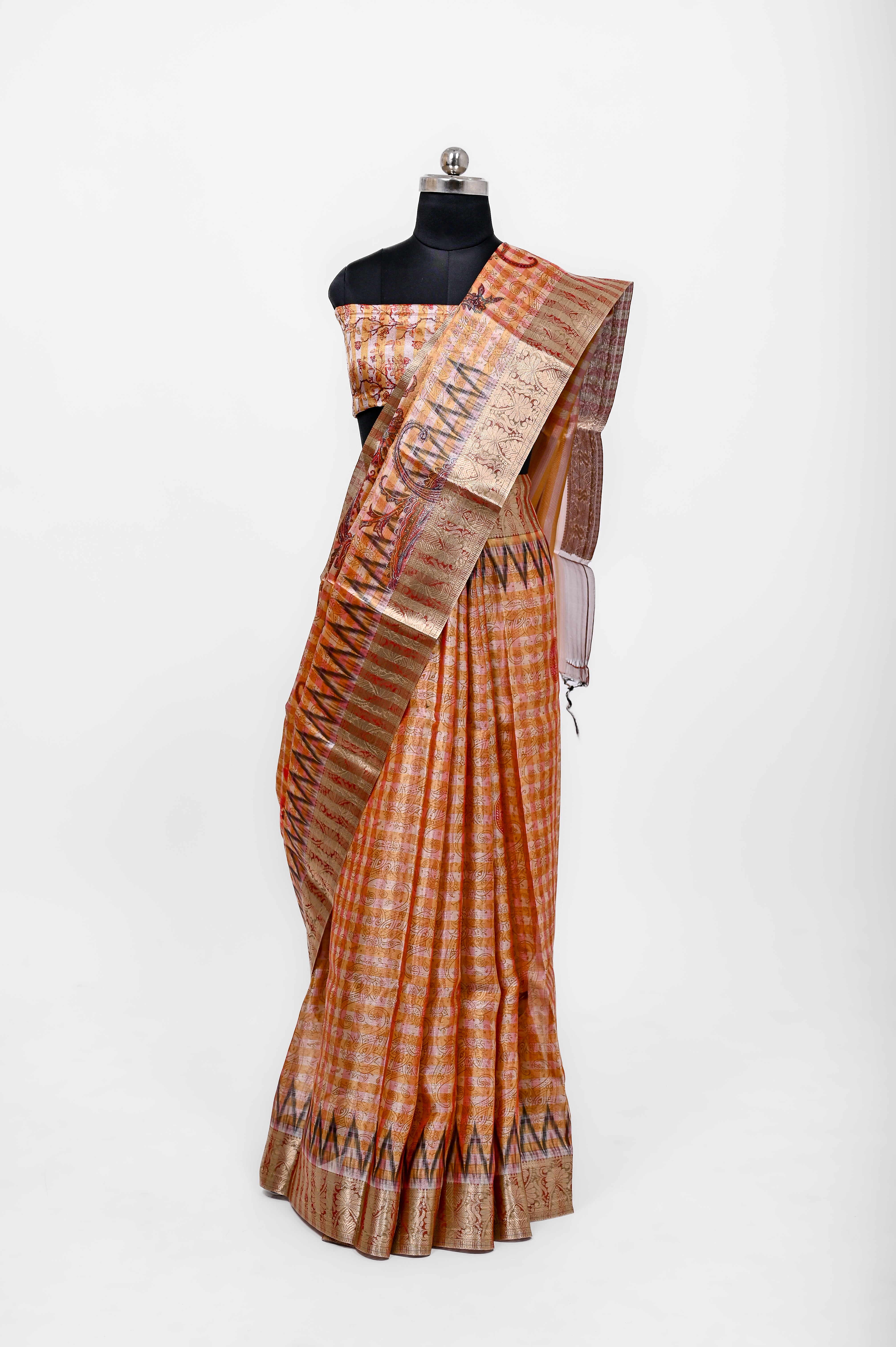 Pure Banarsi Tissue Silk Digital Print Saree All Over Redish