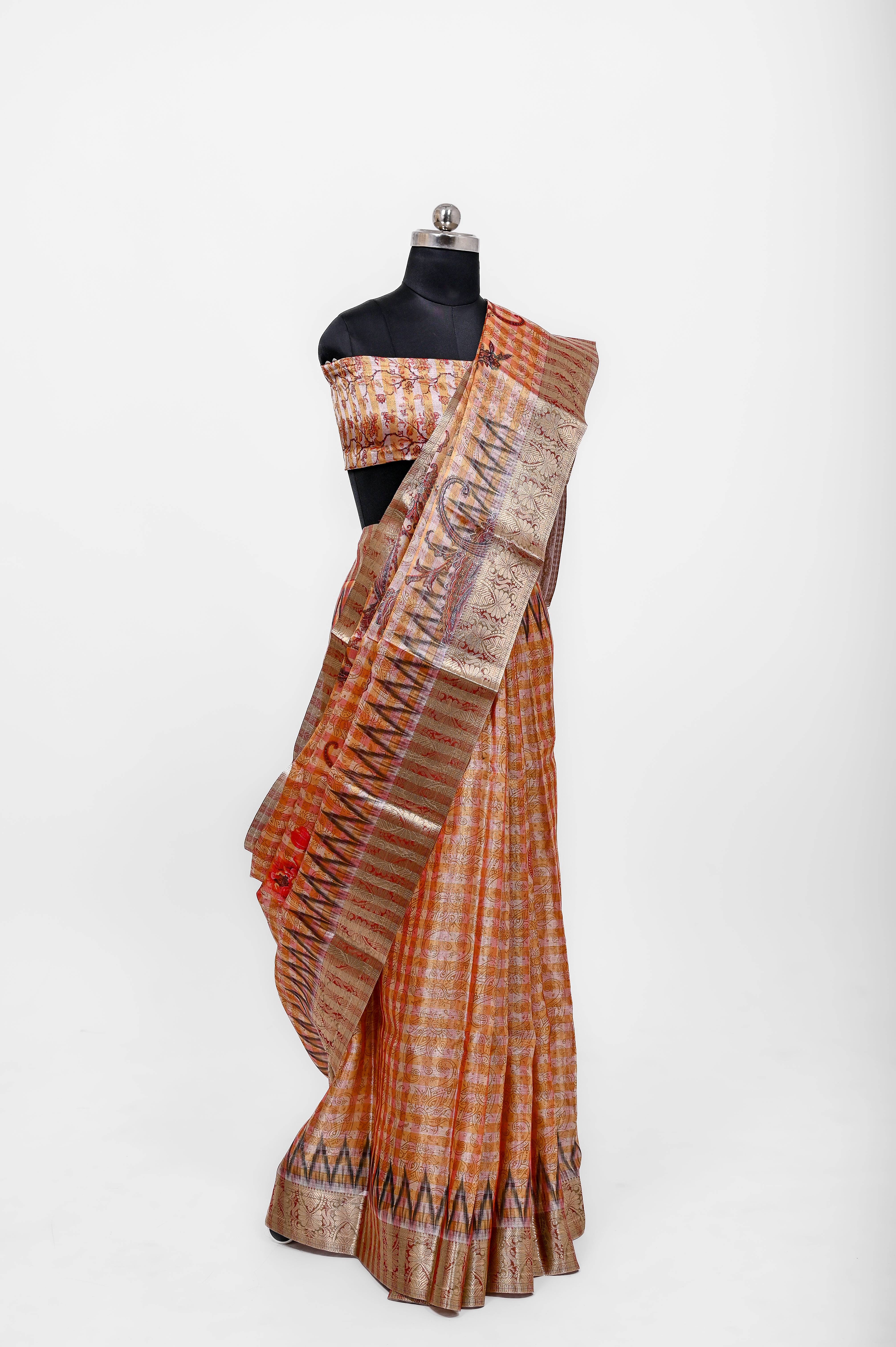 Pure Banarsi Tissue Silk Digital Print Saree All Over Redish