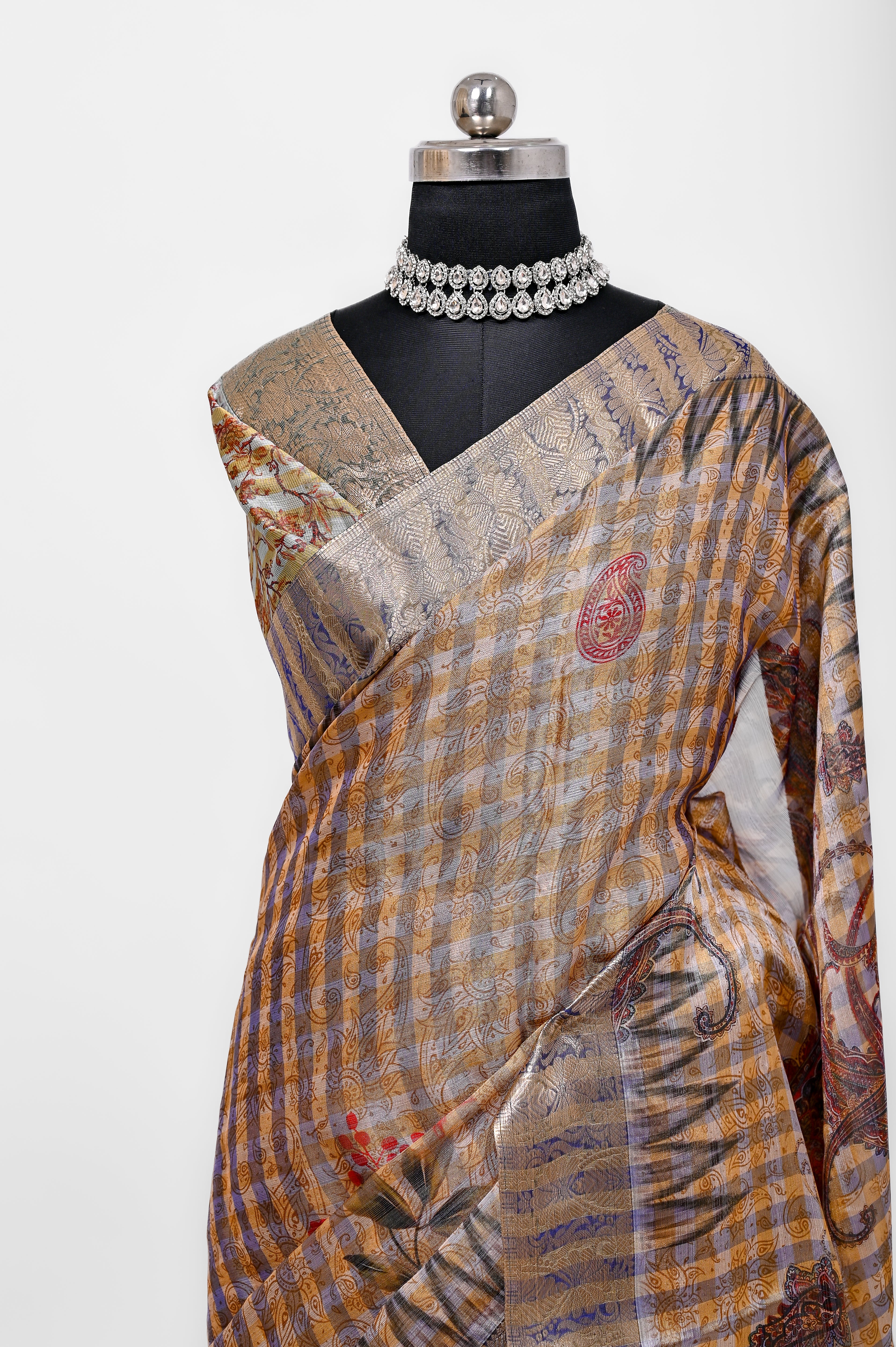 Pure Banarsi Tissue Silk Digital Print Saree Yellow and Greenish
