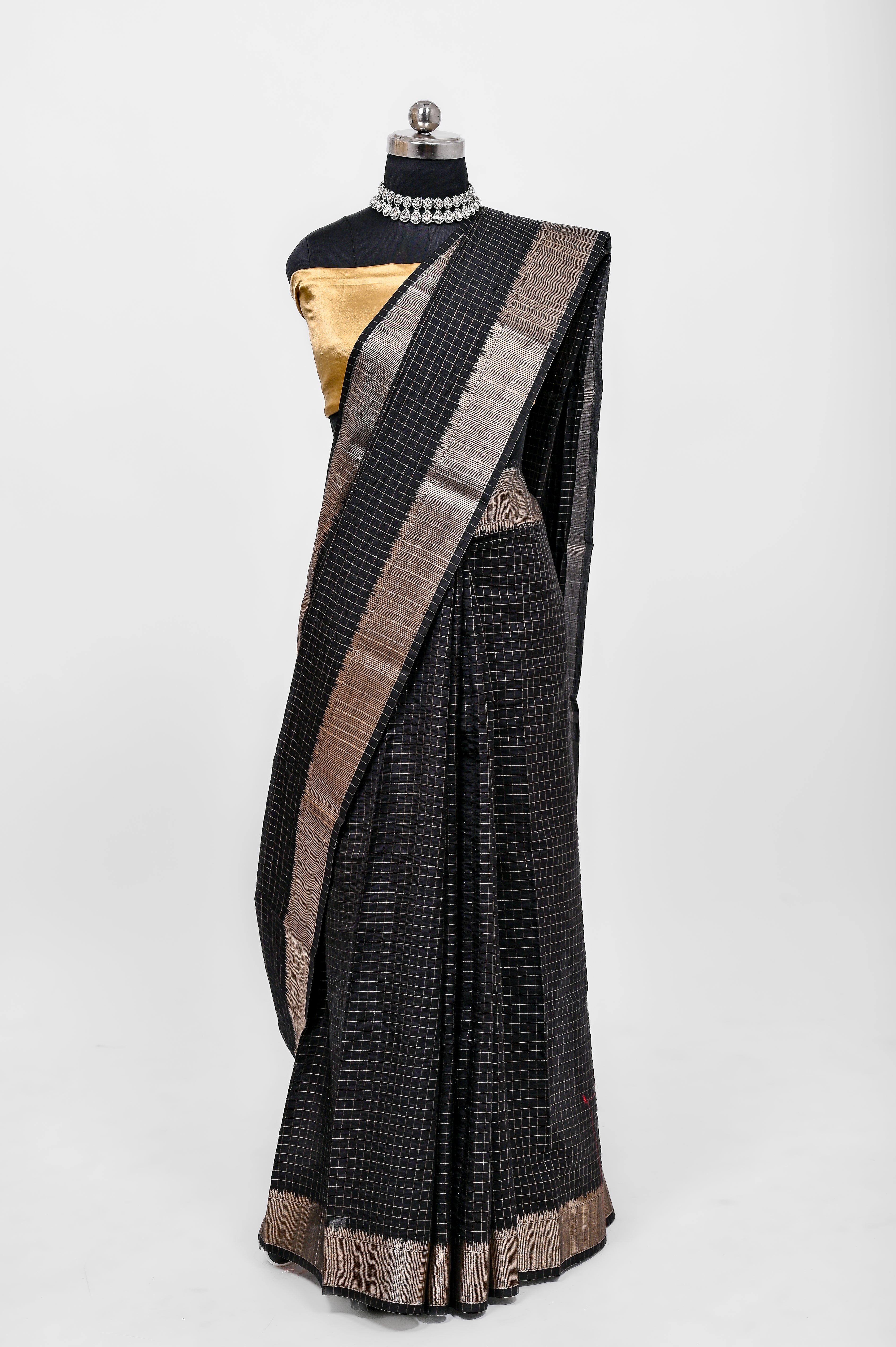 Handloom Dyble Soft Silk Zari Chex Sarees With Luxury Fabrics Black