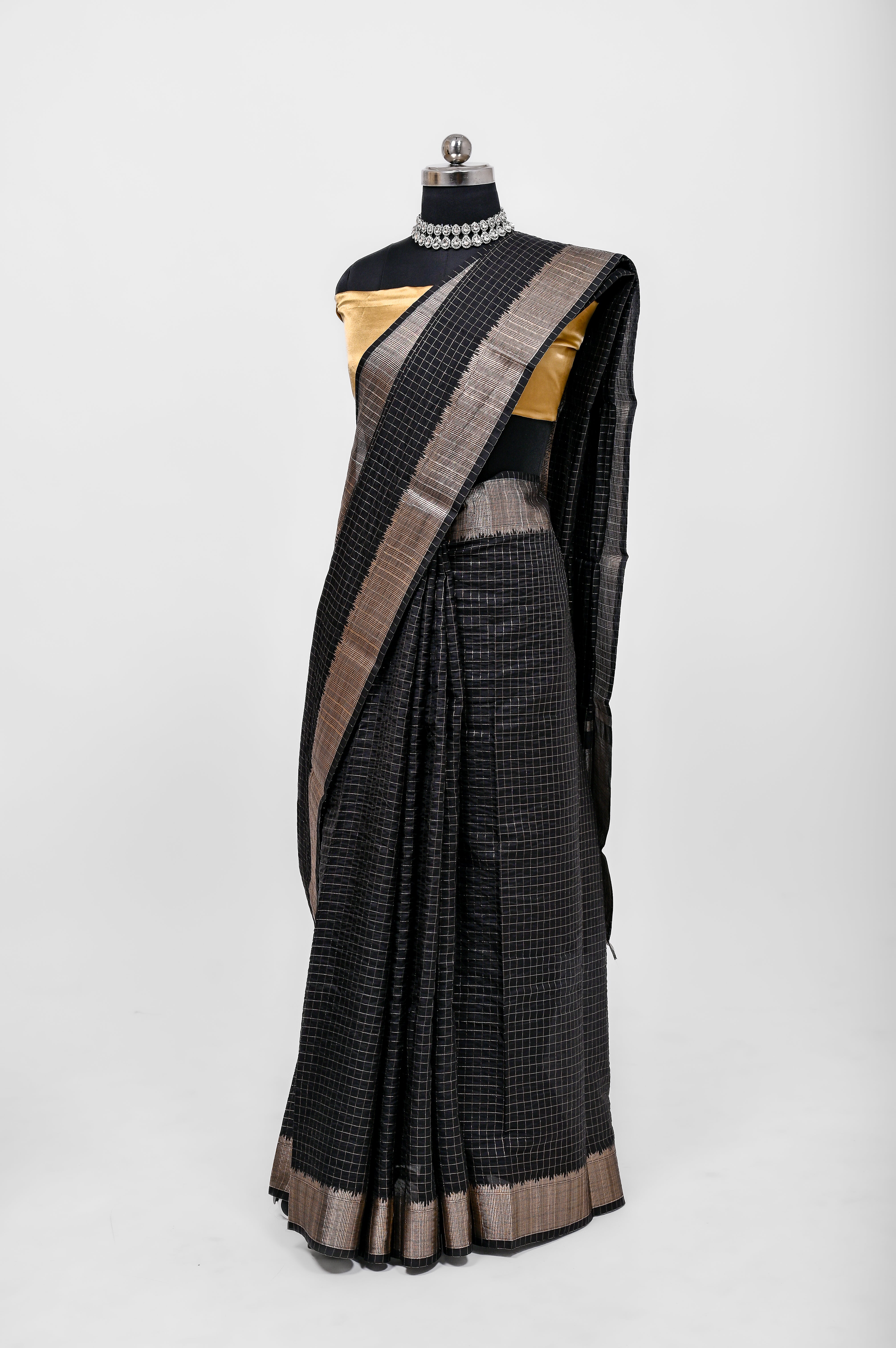 Handloom Dyble Soft Silk Zari Chex Sarees With Luxury Fabrics Black