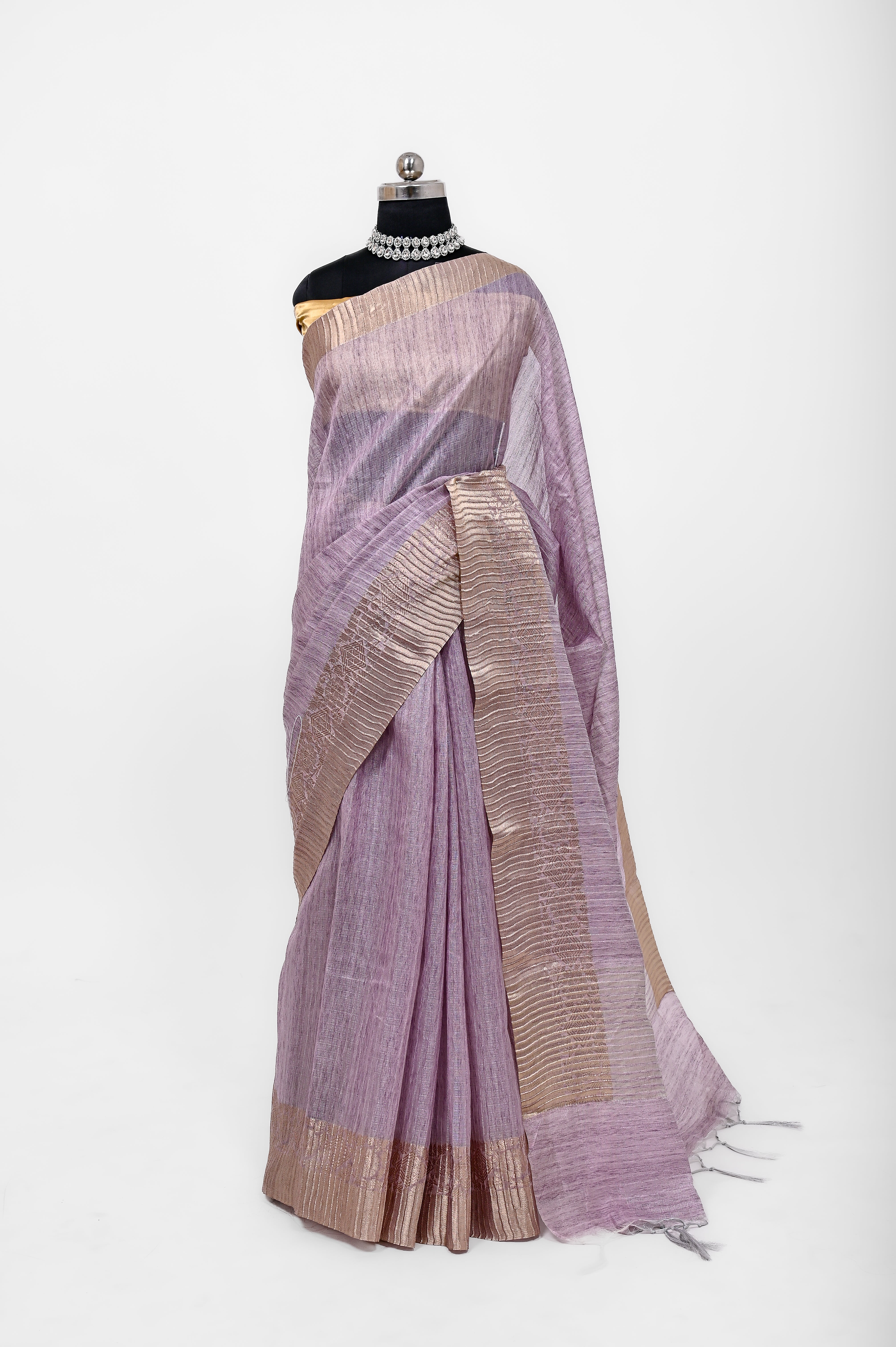 Pure Lilen Tissue Crush Silk Saree With Luxury Fabrics Purple Jamuni
