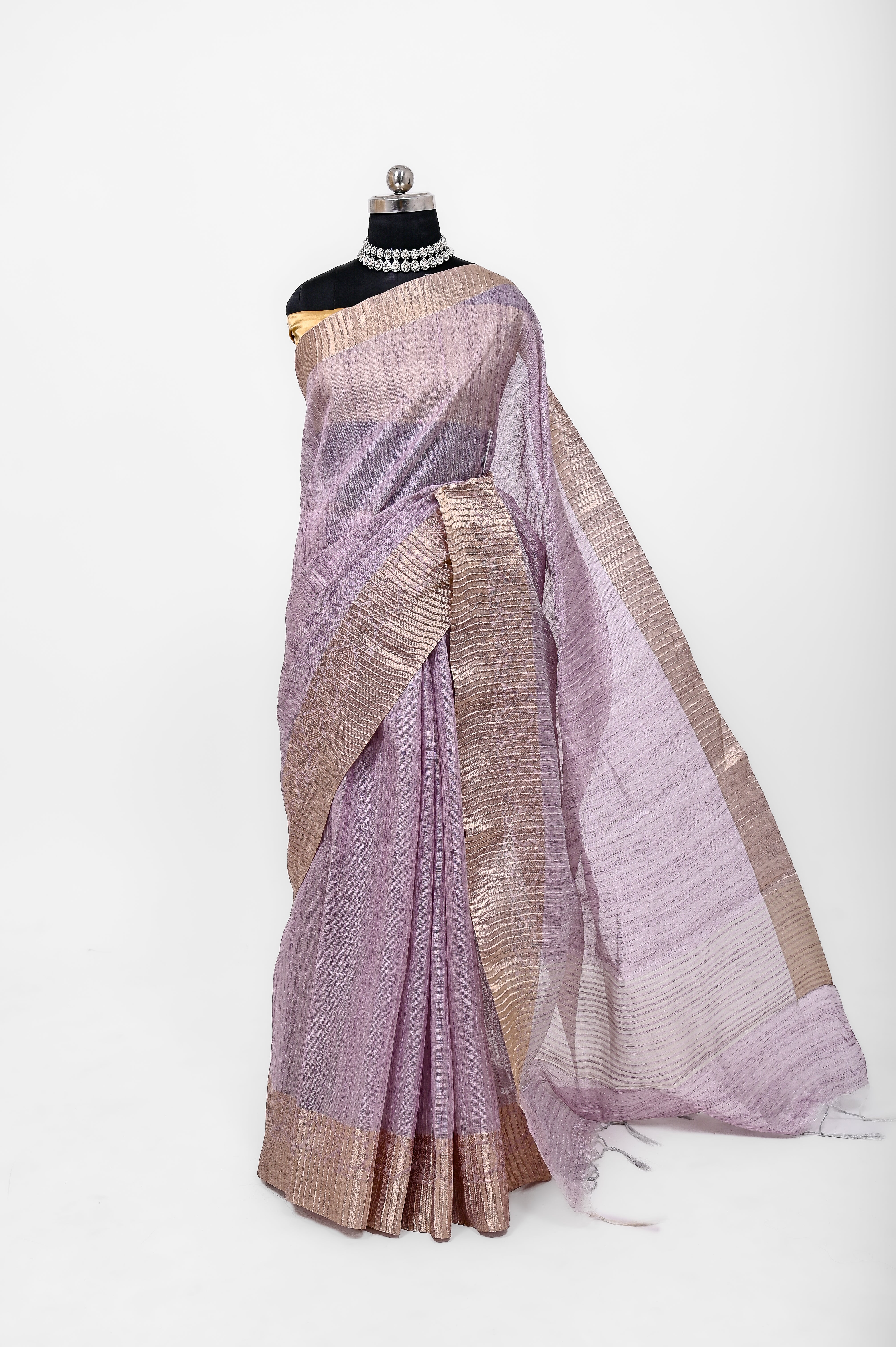 Pure Lilen Tissue Crush Silk Saree With Luxury Fabrics Purple Jamuni