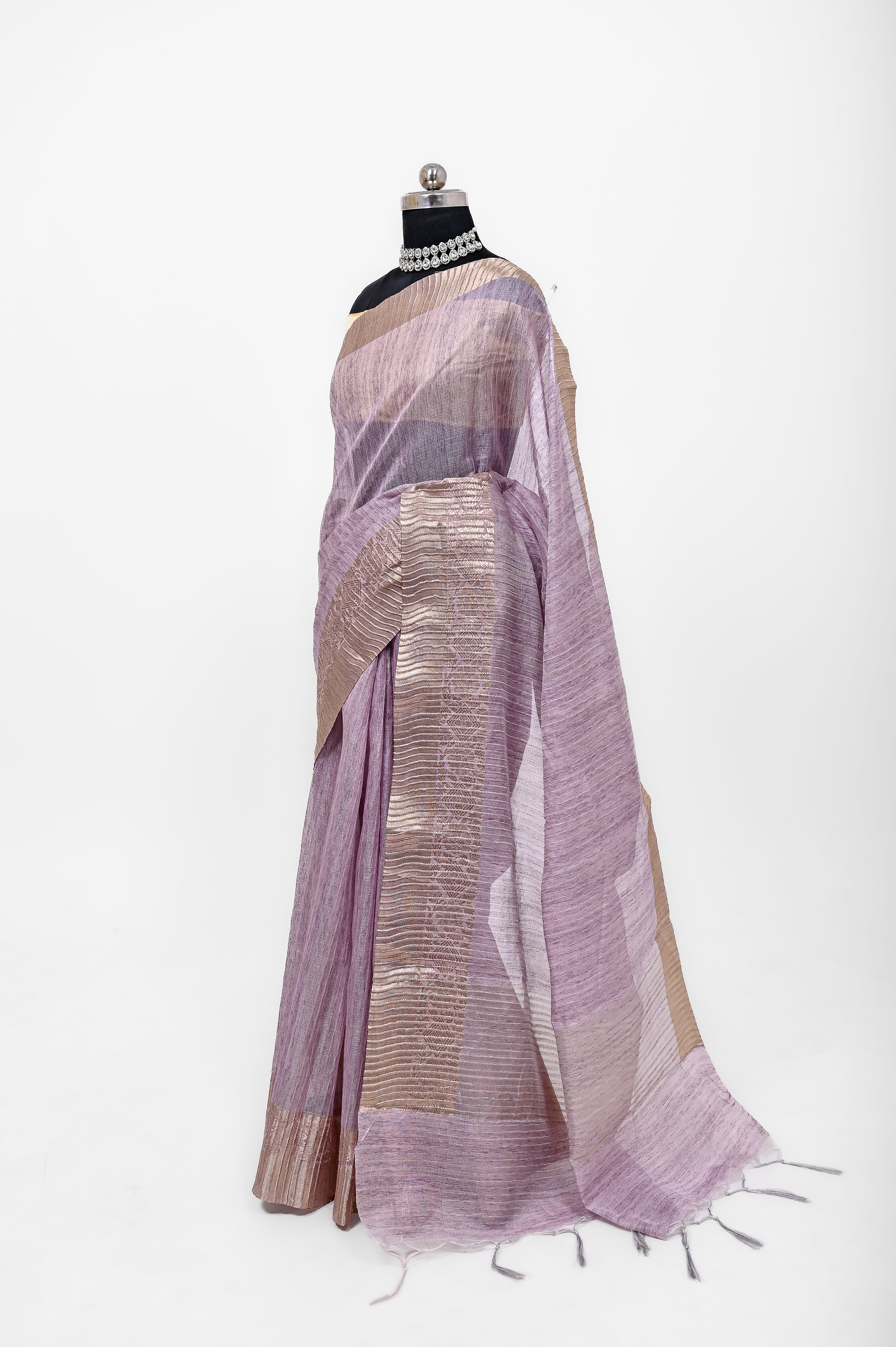 Pure Lilen Tissue Crush Silk Saree With Luxury Fabrics Purple Jamuni