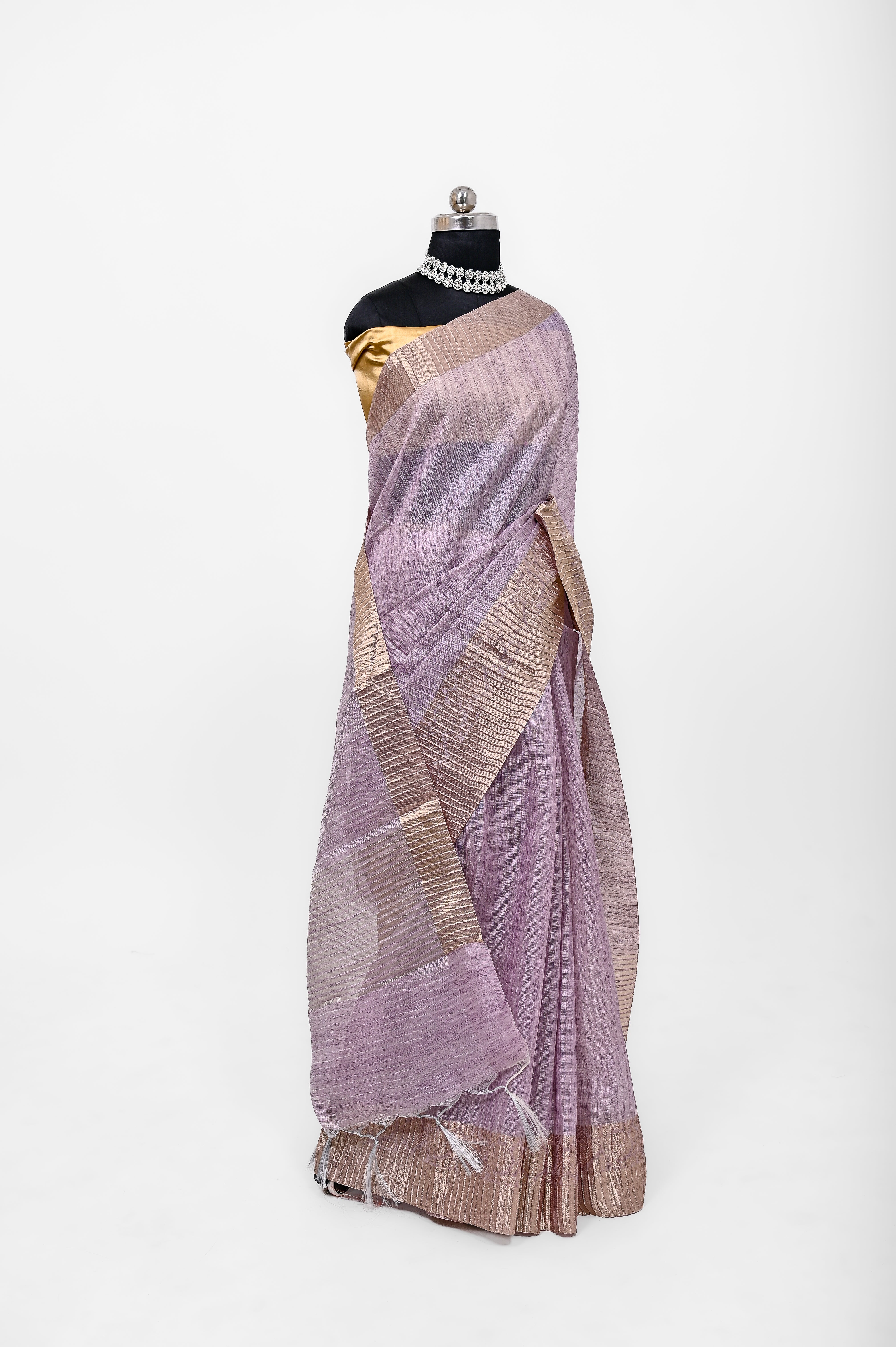 Pure Lilen Tissue Crush Silk Saree With Luxury Fabrics Purple Jamuni