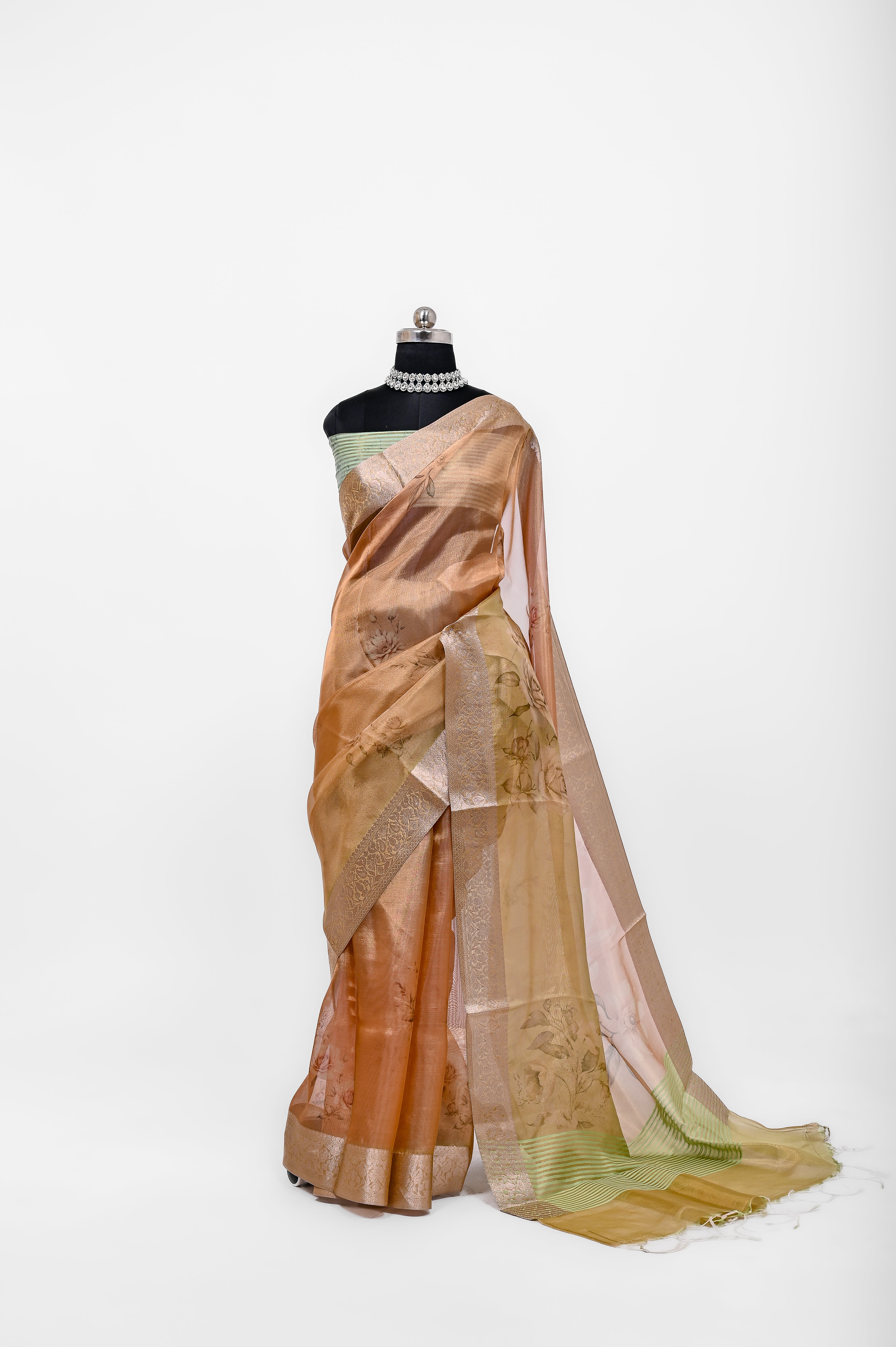 Pure Banarsi Tissue Silk Digital Print Saree Double Mix Shadow